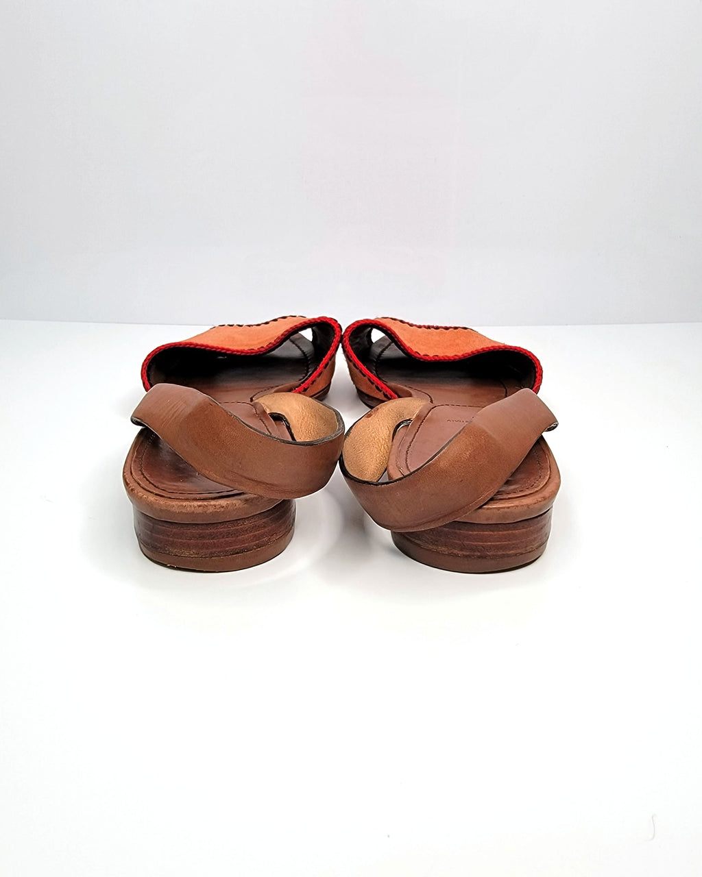 00s Prada Orange Woven Suede & Brown Leather D'orsay Sandals