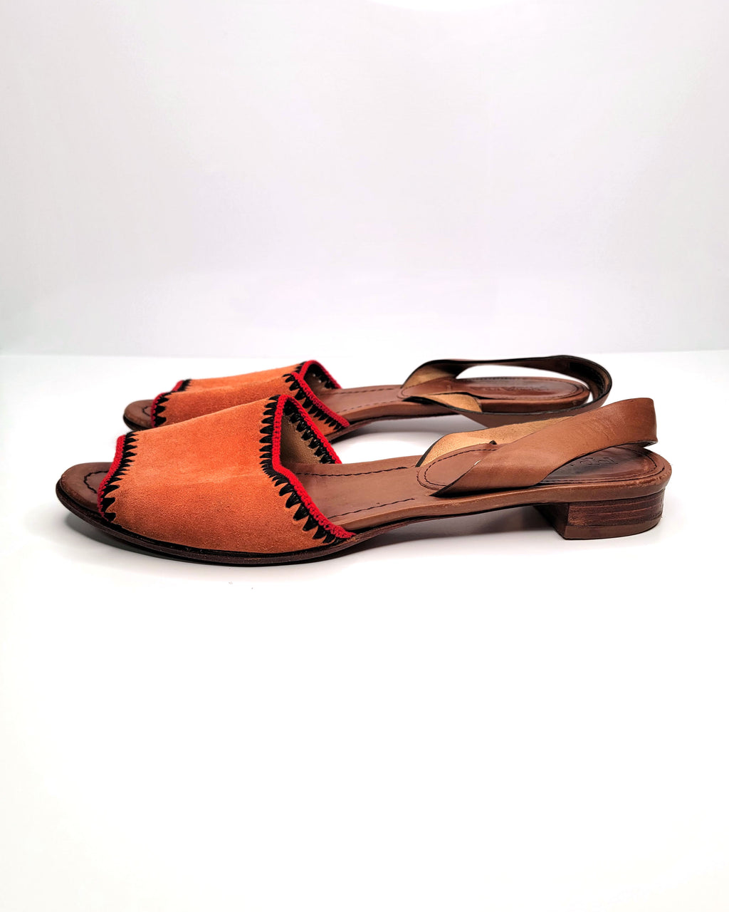 00s Prada Orange Woven Suede & Brown Leather D'orsay Sandals