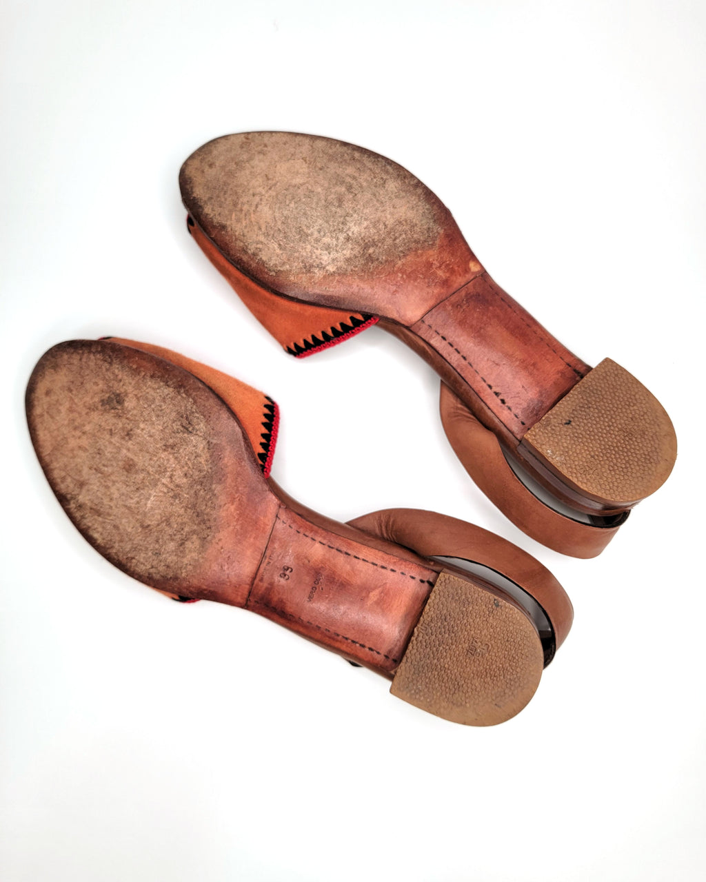 00s Prada Orange Woven Suede & Brown Leather D'orsay Sandals