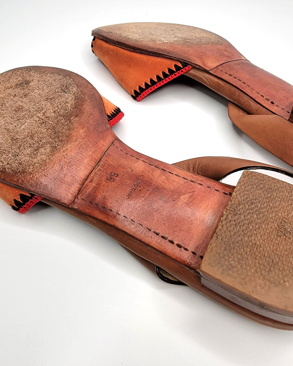 00s Prada Orange Woven Suede & Brown Leather D'orsay Sandals