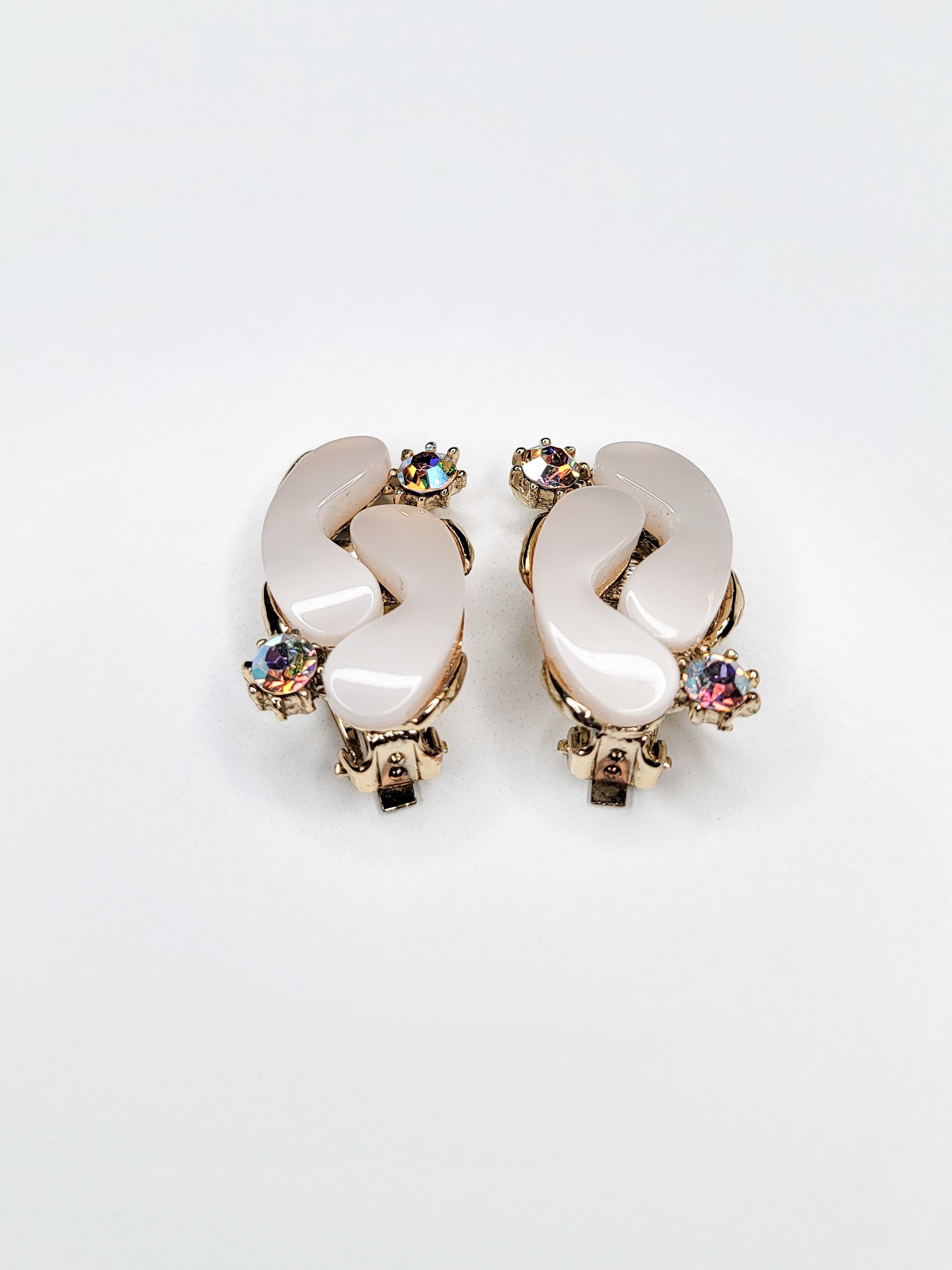 60s Iridescent Crystal & Cream Earrings