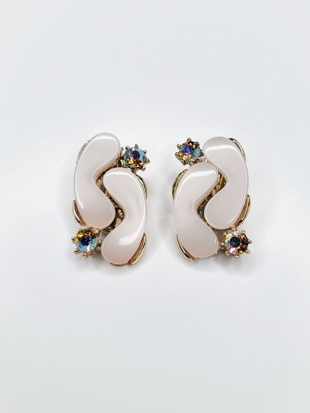 60s Iridescent Crystal & Cream Earrings