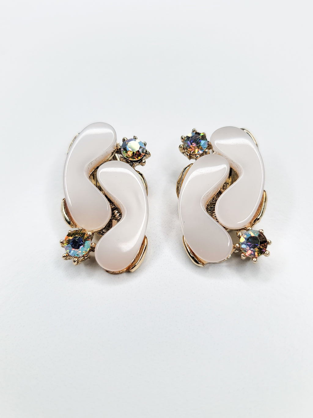 60s Iridescent Crystal & Cream Earrings