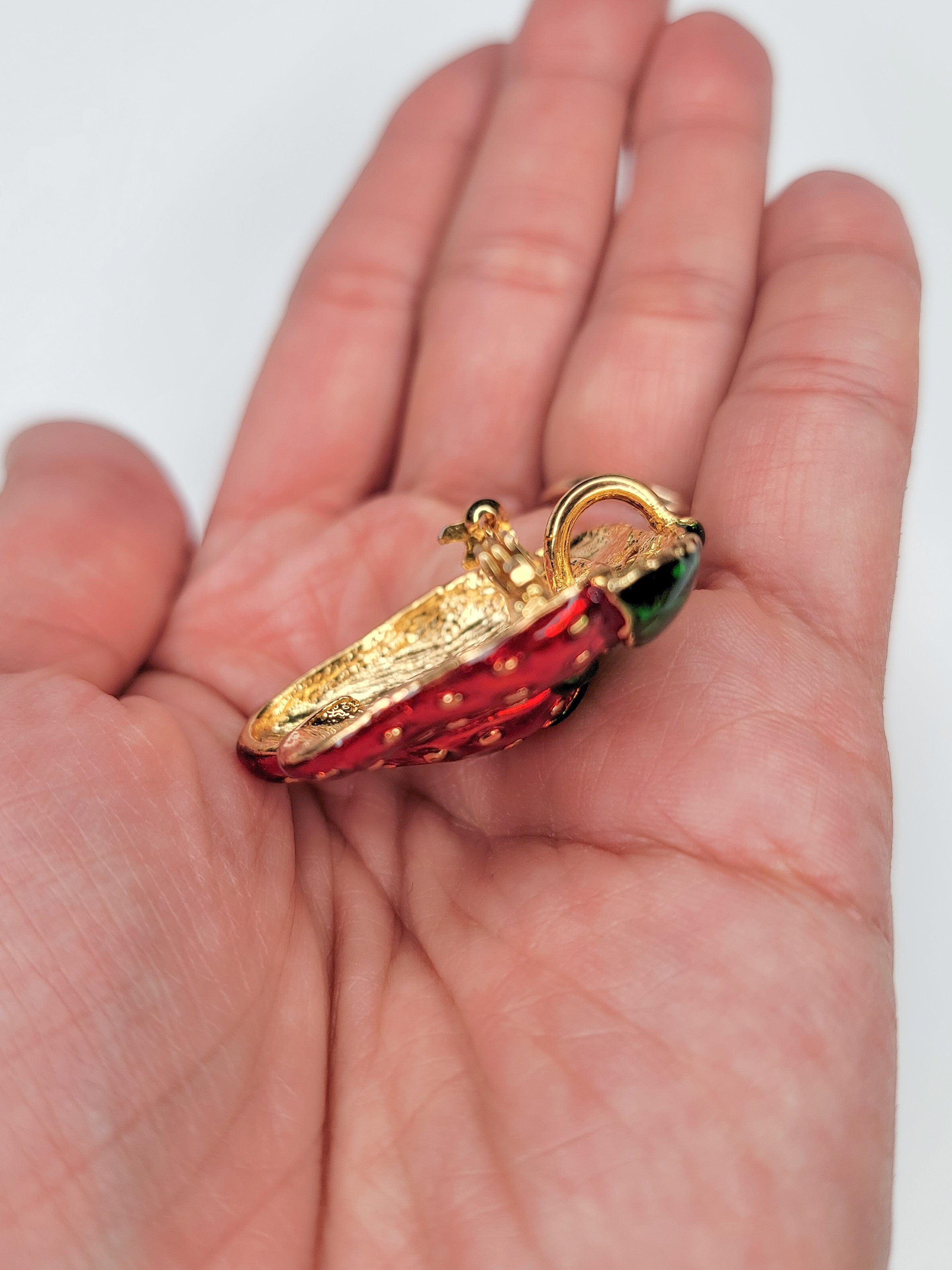 1980s Strawberry Enamel Brooch & Pendant