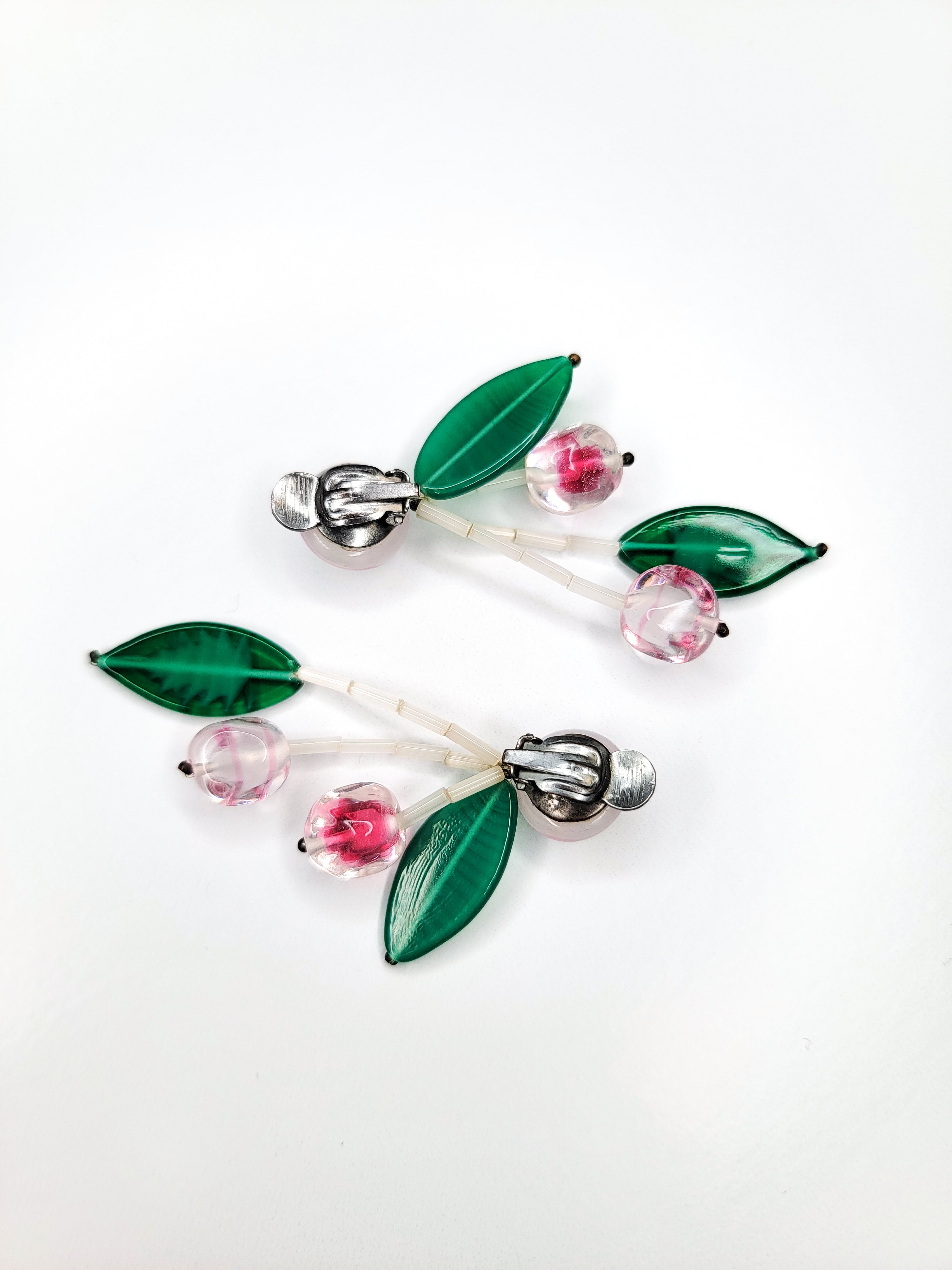 1970s Italian Venetian Glass Cherry Drop Earrings