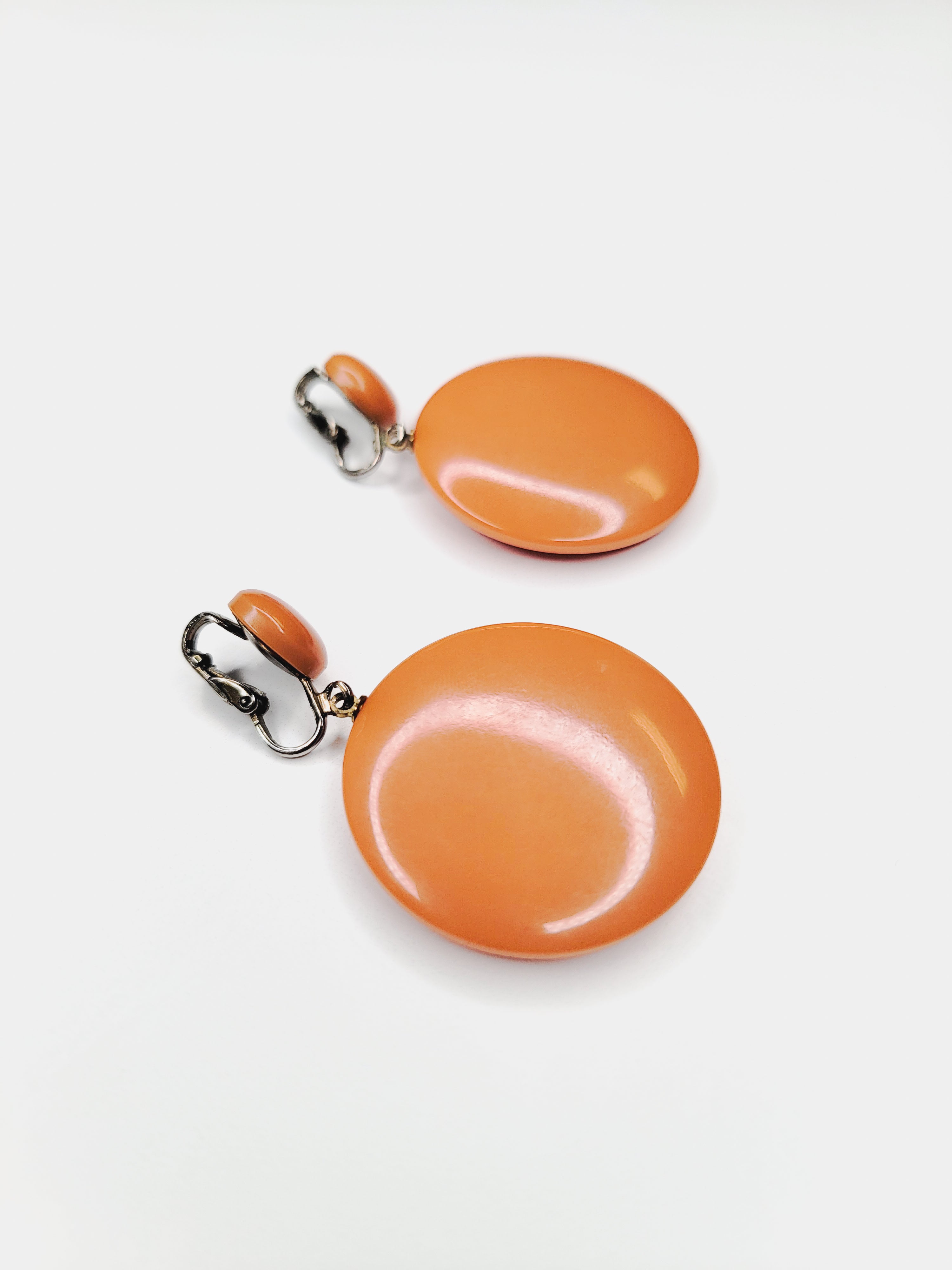 1960s Orange Bakelite Disc Earrings