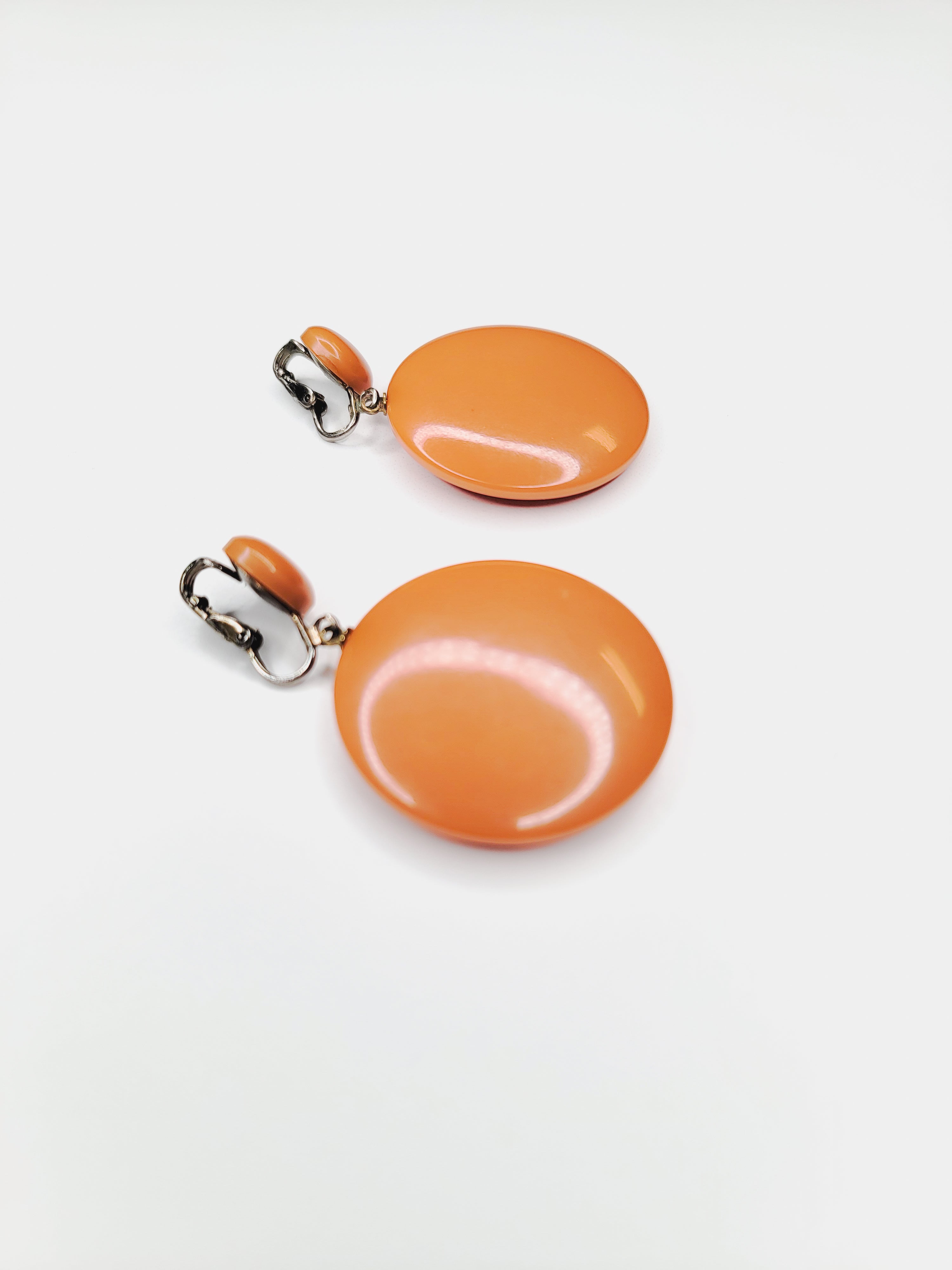 1960s Orange Bakelite Disc Earrings