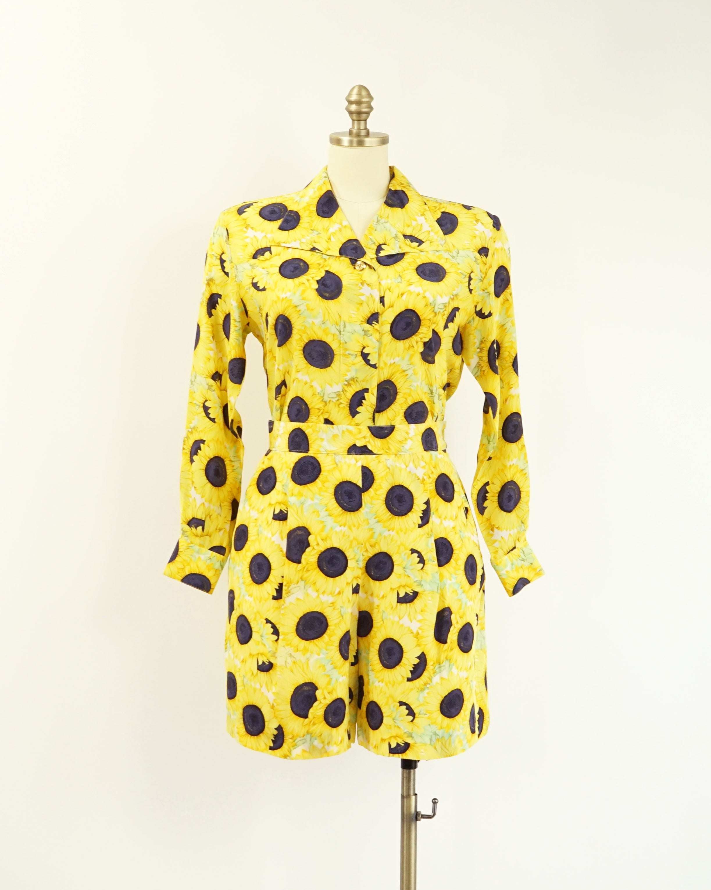 1994 Escada Margaretha Ley -Documented Vintage- Silk Sunflower Blouse & Shorts