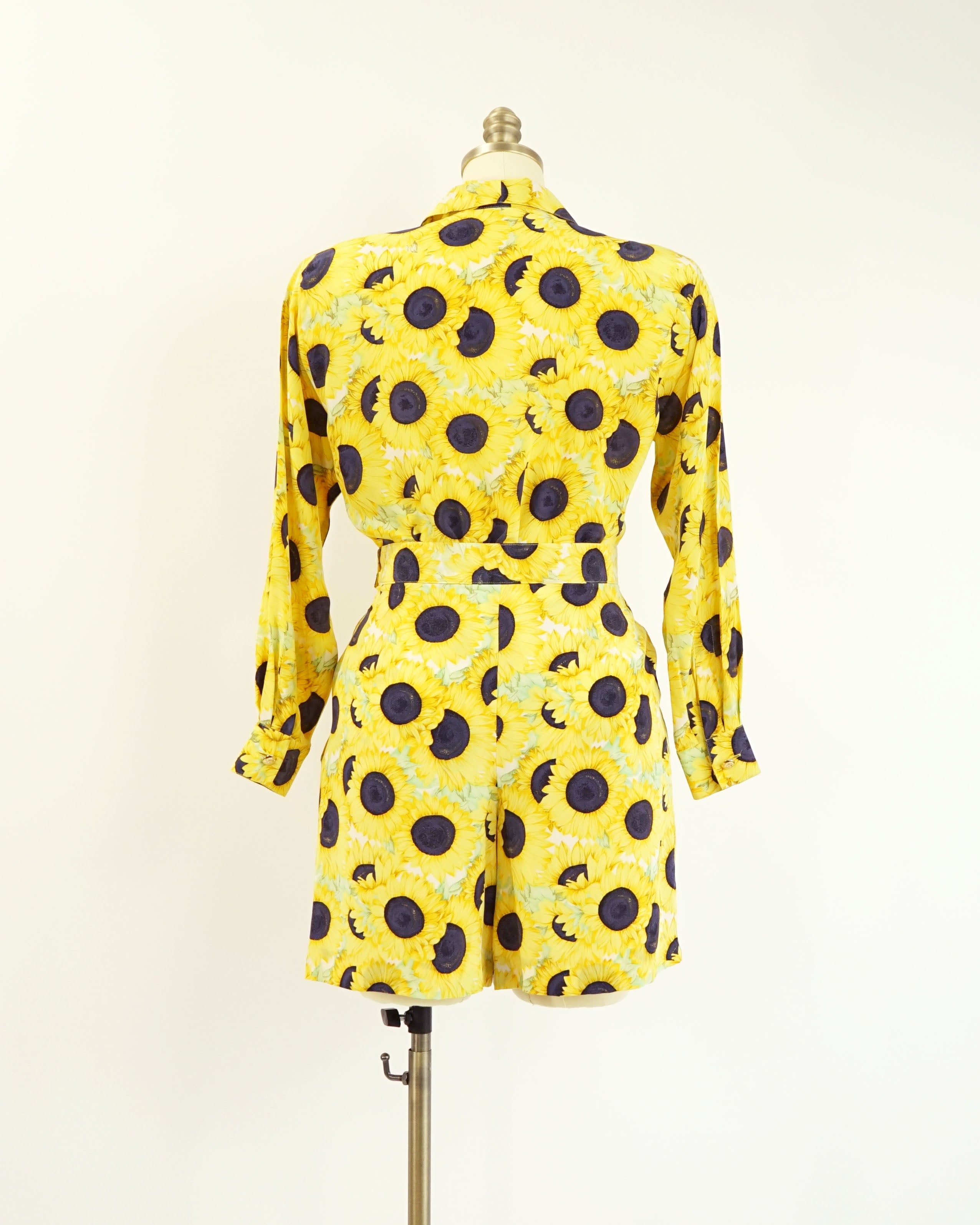 1994 Escada Margaretha Ley -Documented Vintage- Silk Sunflower Blouse & Shorts