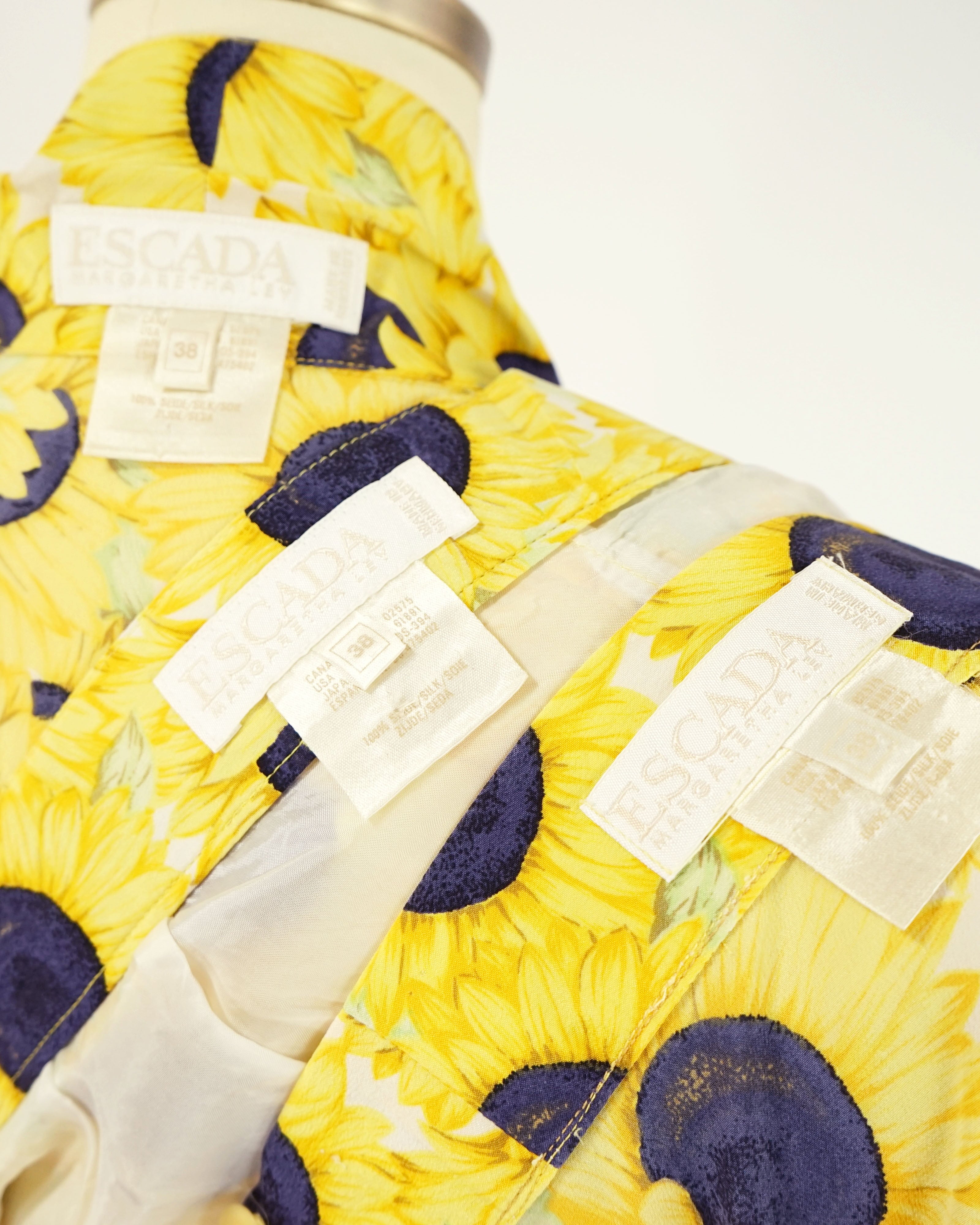 1994 Escada Margaretha Ley -Documented Vintage- Silk Sunflower Blouse & Shorts