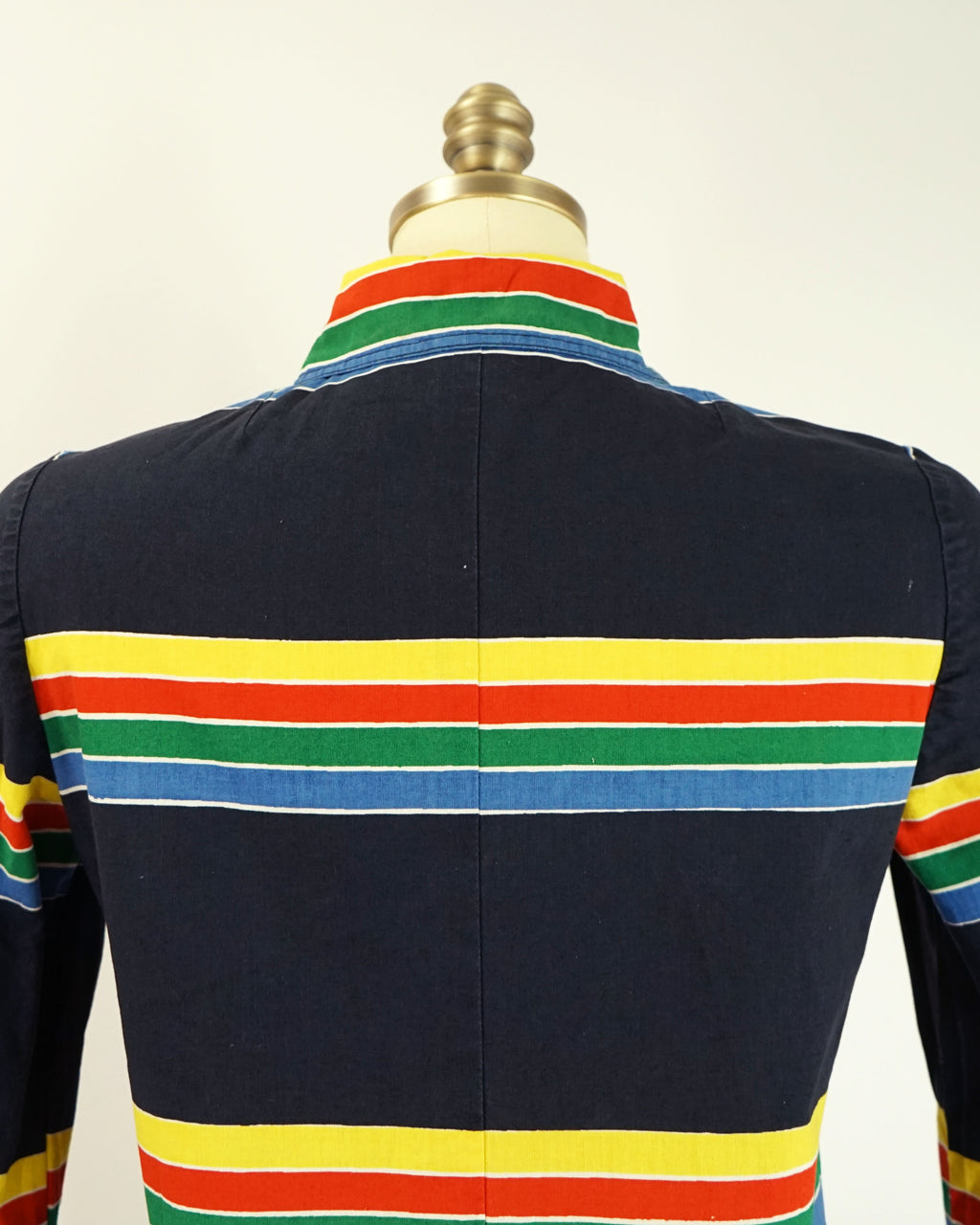 1974 Marimekko Anti Navy Rainbow Striped Button Front Maxi Dress