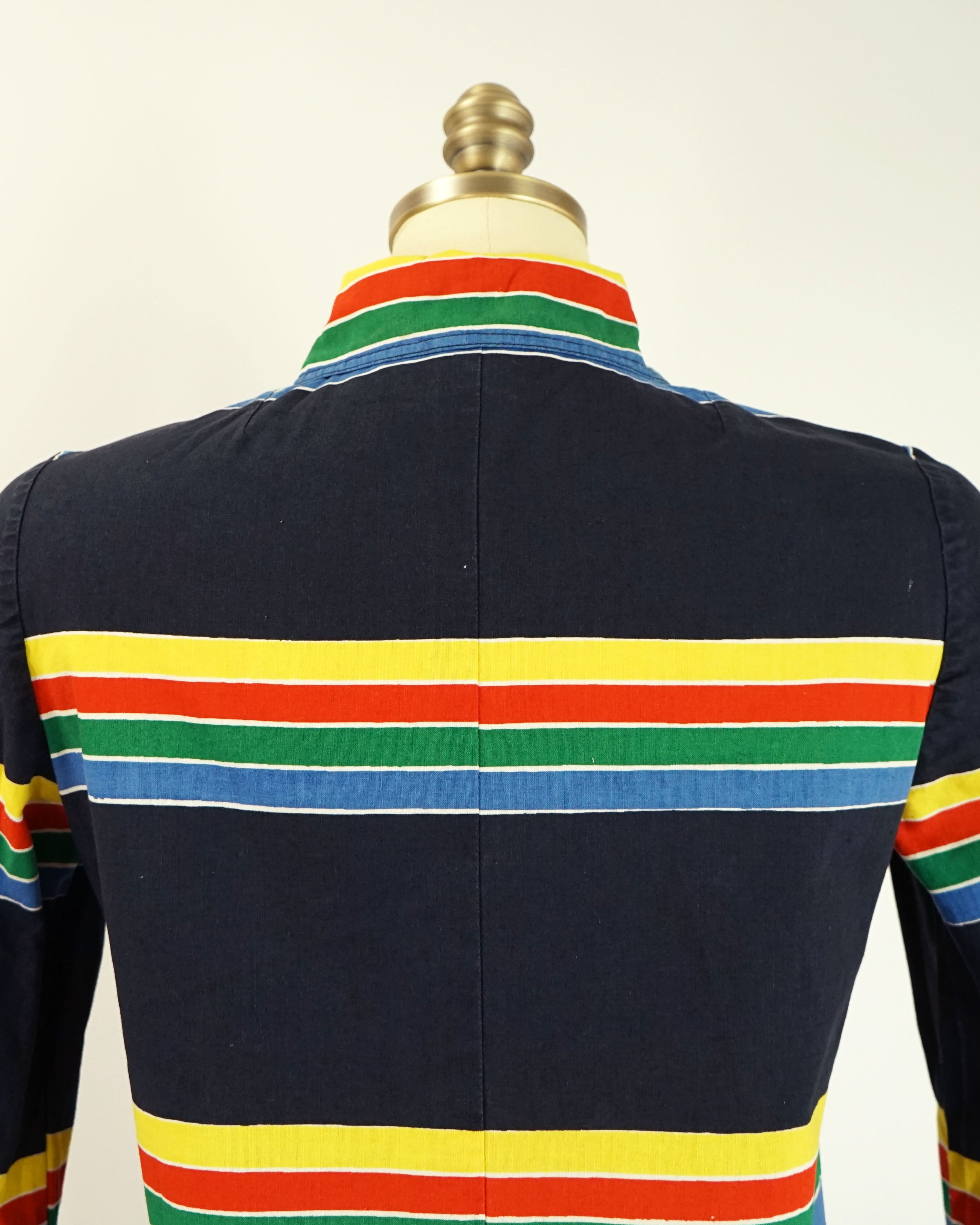 1974 Marimekko Anti Navy Rainbow Striped Button Front Maxi Dress