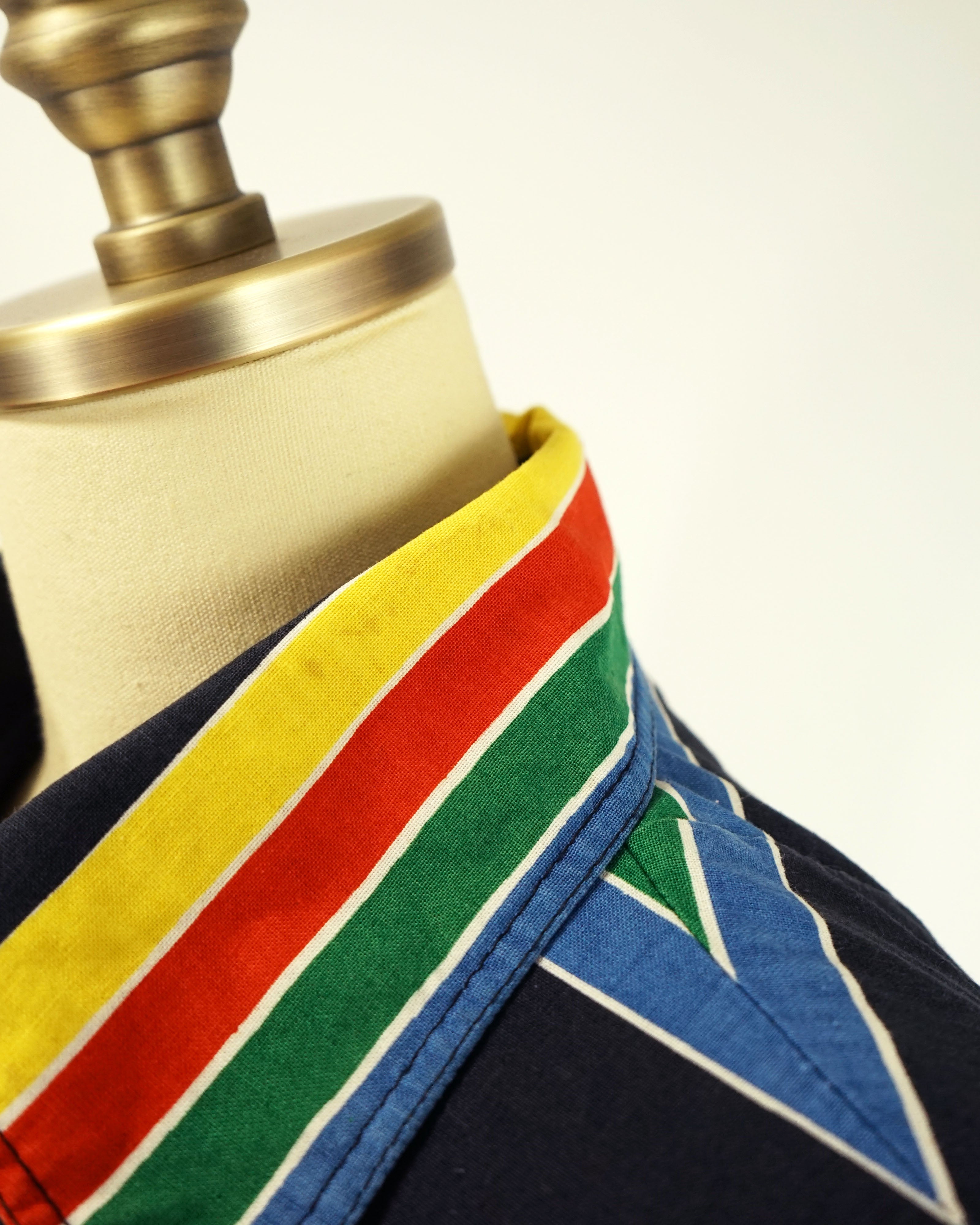 1974 Marimekko Anti Navy Rainbow Striped Button Front Maxi Dress