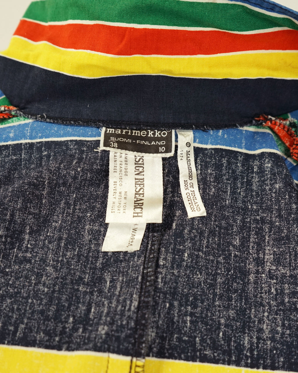 1974 Marimekko Anti Navy Rainbow Striped Button Front Maxi Dress