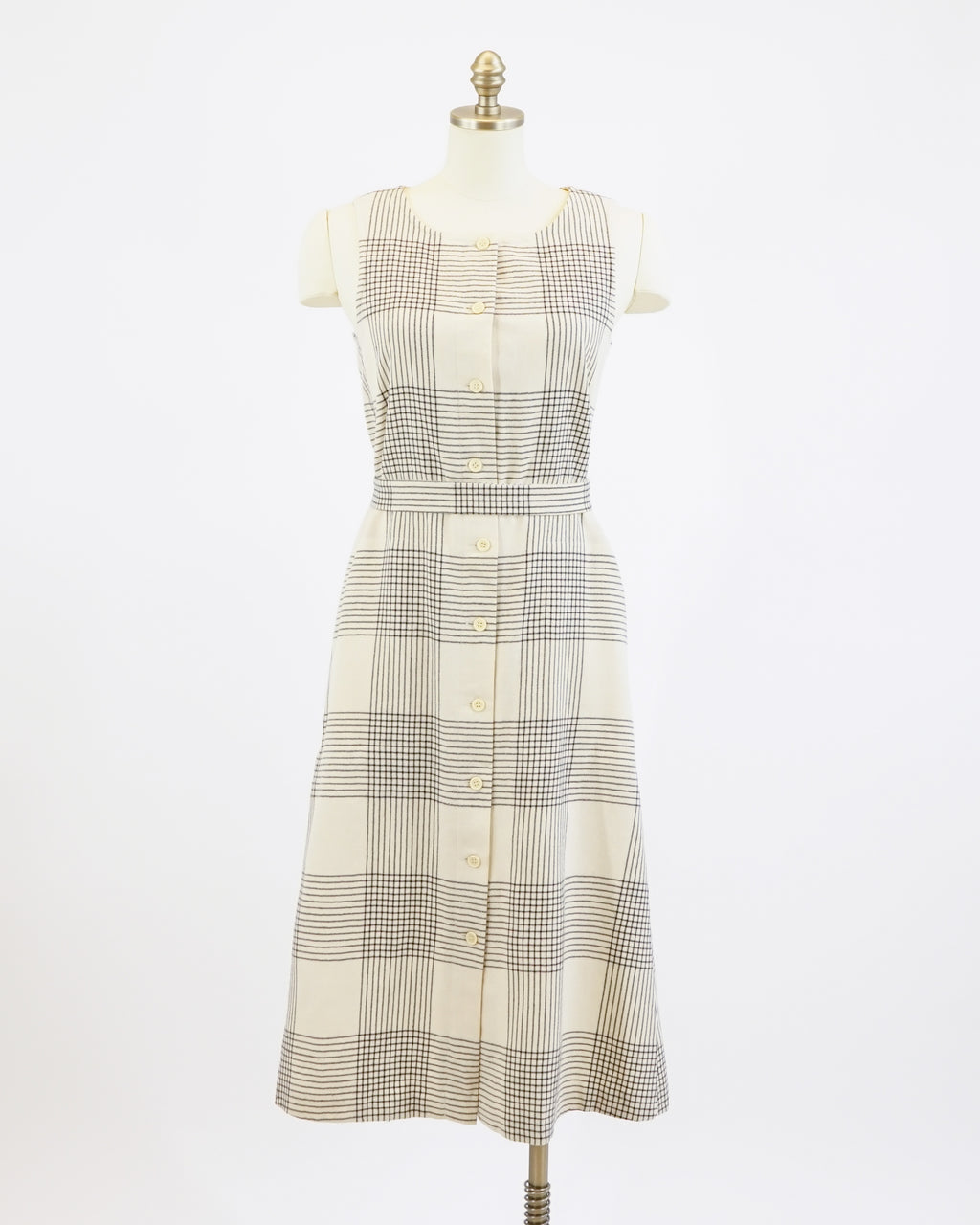 1970s Marimekko Wool Glen Check Plaid Dress & Belt