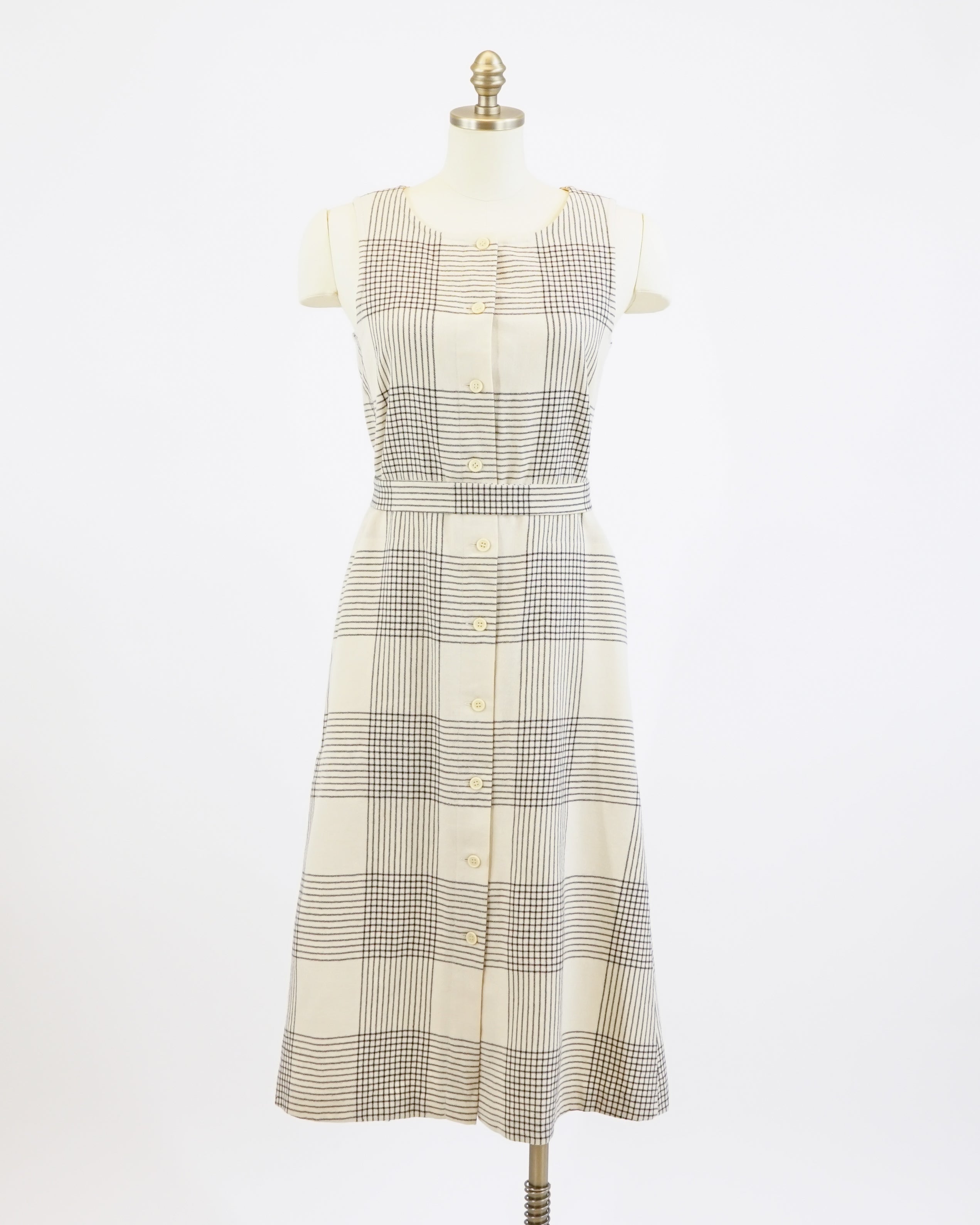 1970s Marimekko Wool Glen Check Plaid Dress & Belt
