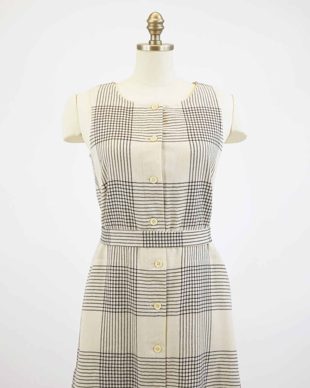 1970s Marimekko Wool Glen Check Plaid Dress & Belt