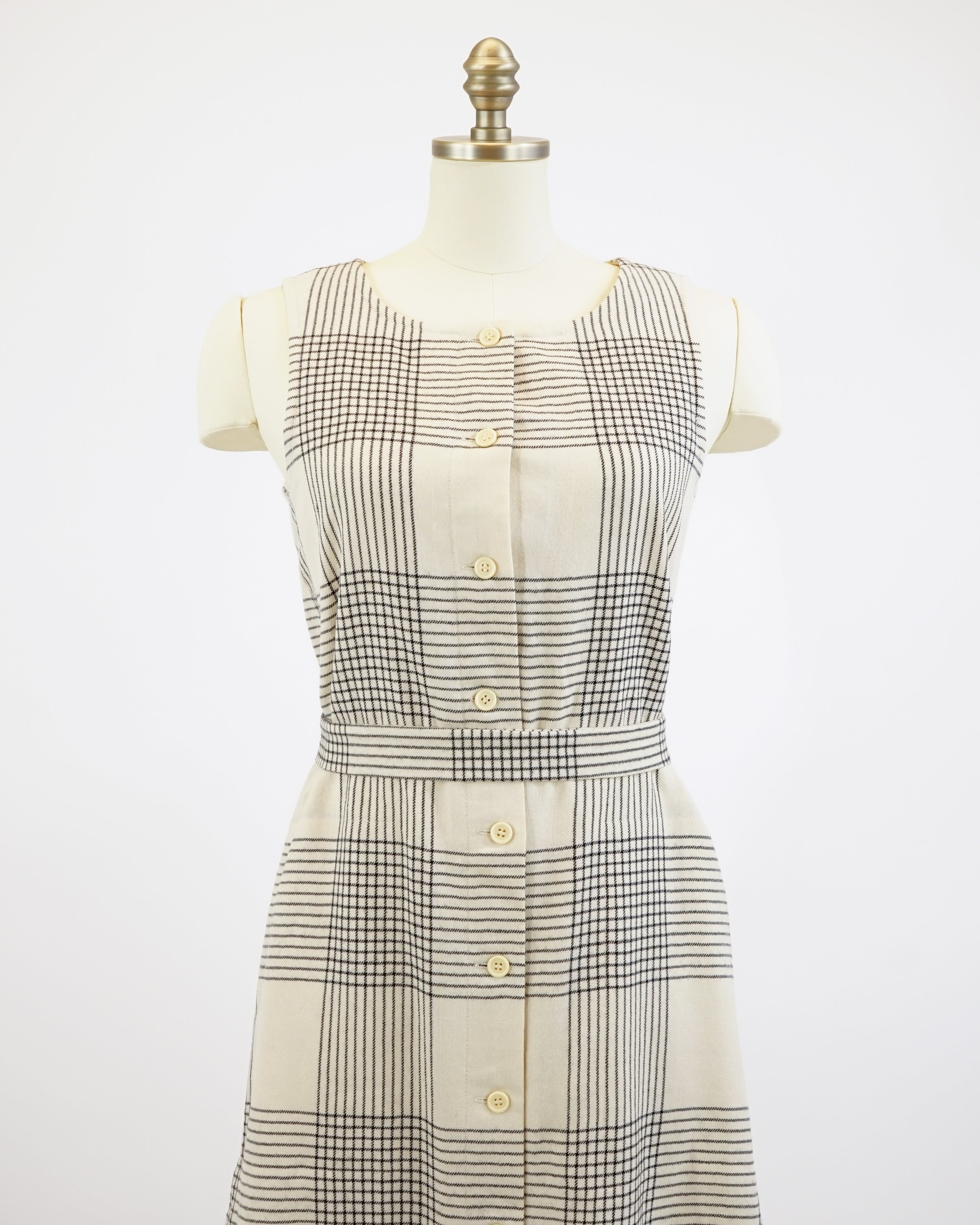 1970s Marimekko Wool Glen Check Plaid Dress & Belt