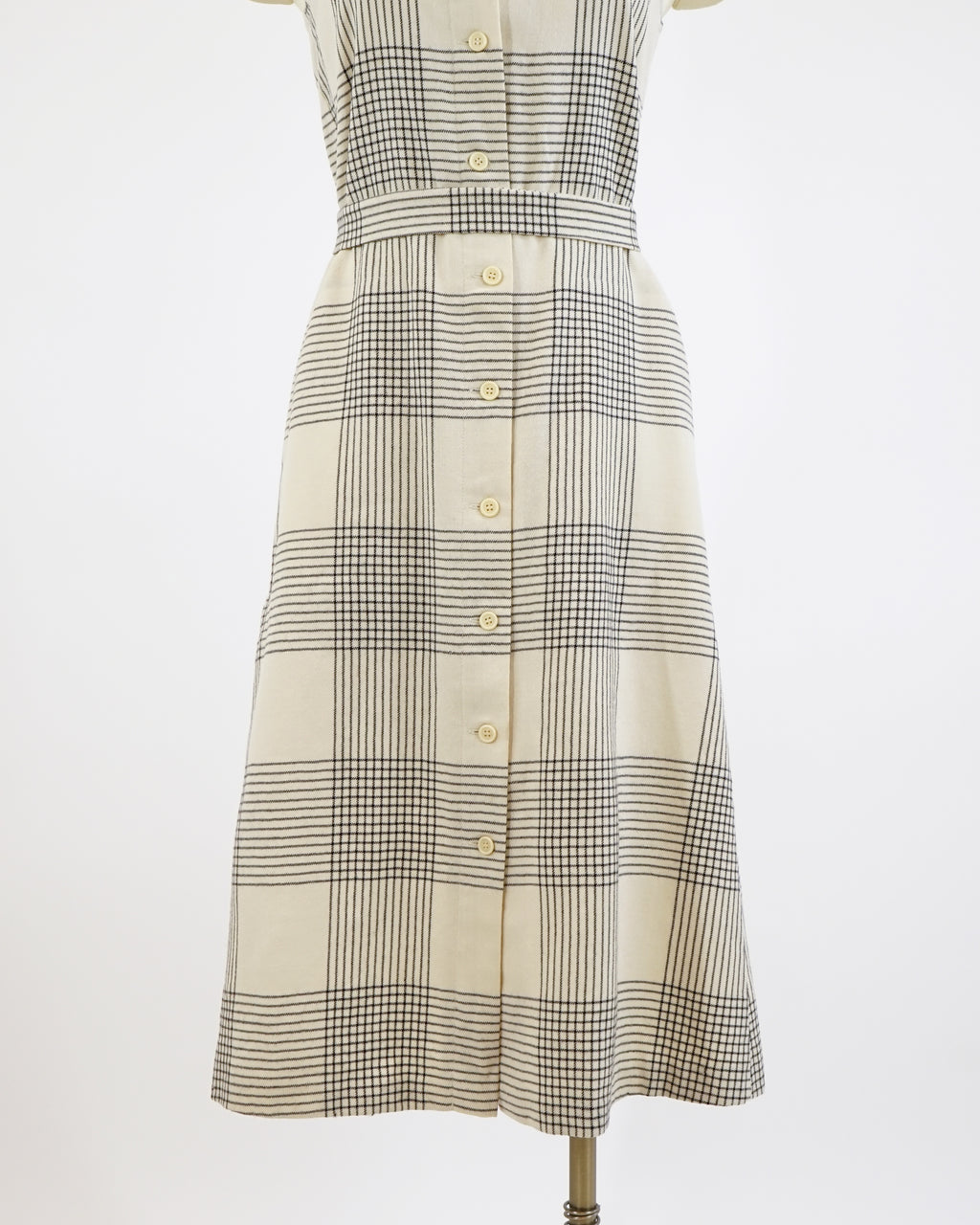 1970s Marimekko Wool Glen Check Plaid Dress & Belt