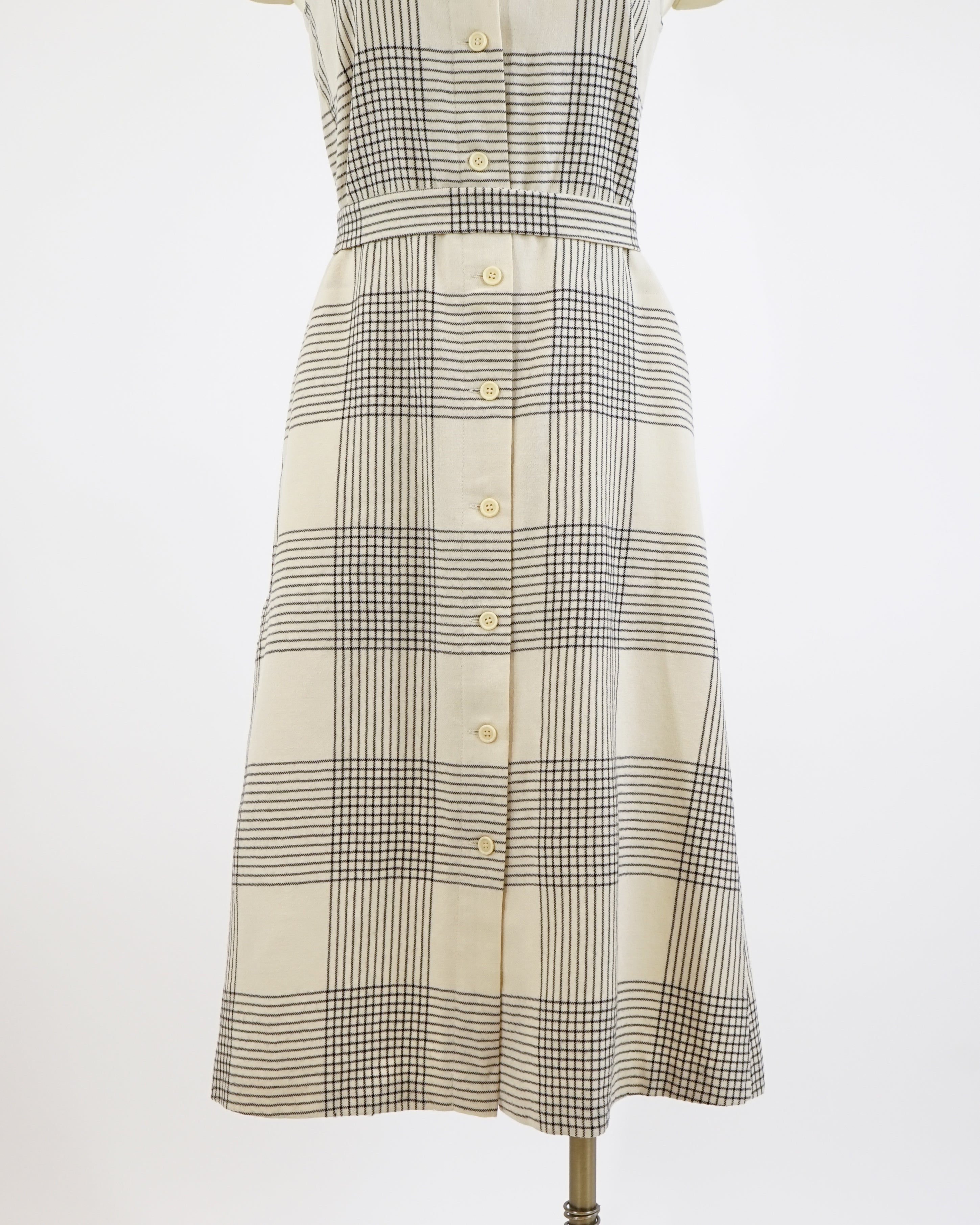 1970s Marimekko Wool Glen Check Plaid Dress & Belt