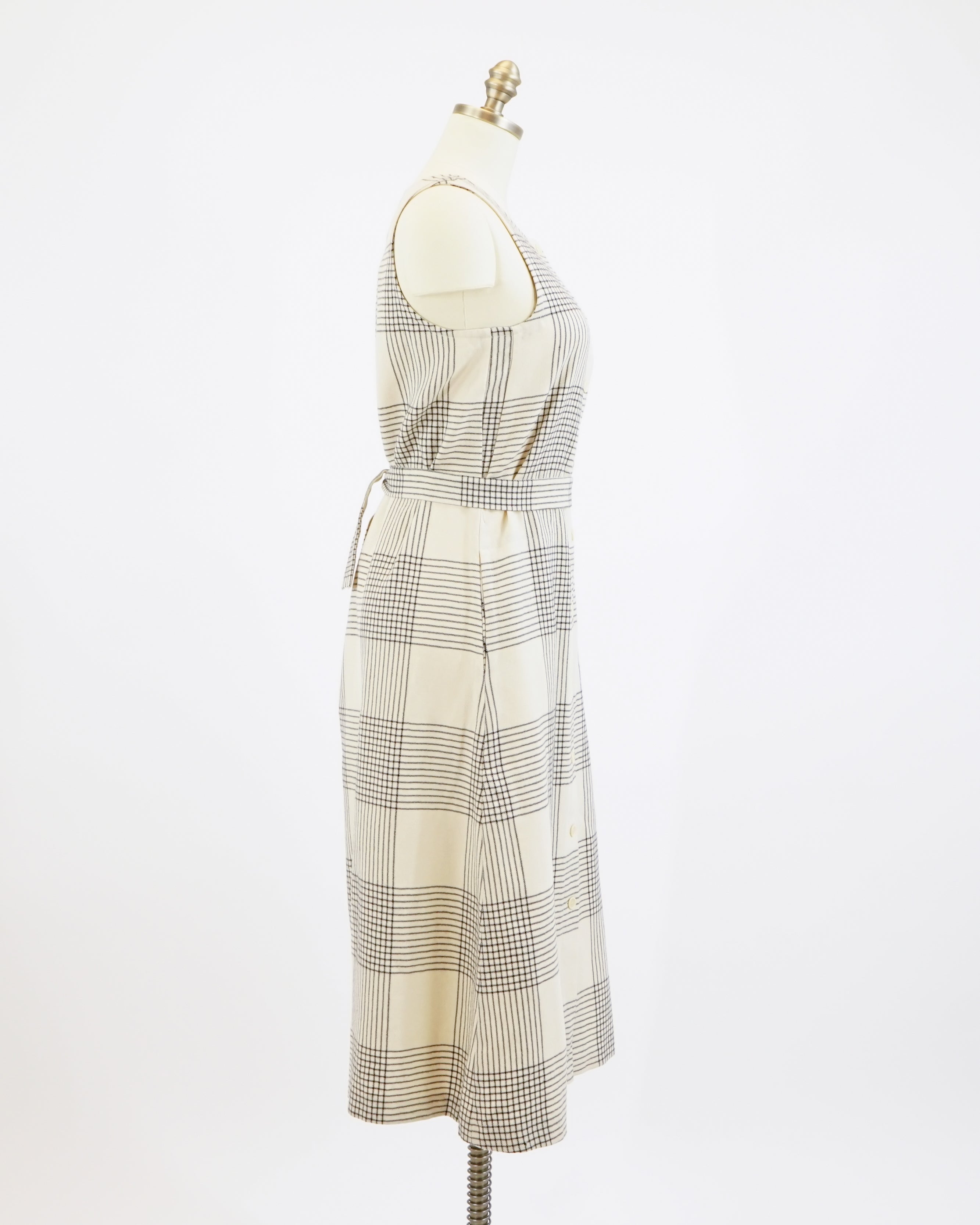 1970s Marimekko Wool Glen Check Plaid Dress & Belt