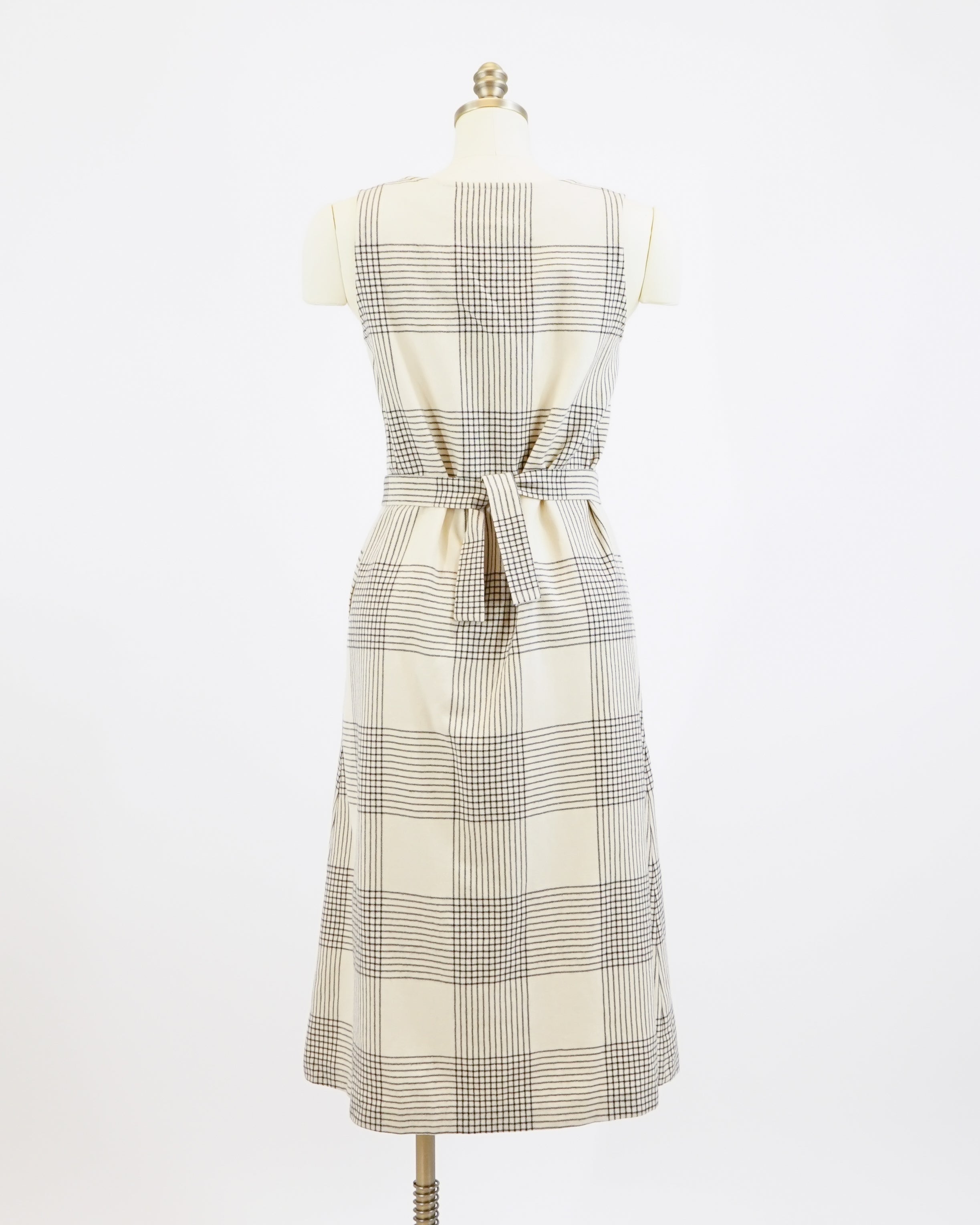1970s Marimekko Wool Glen Check Plaid Dress & Belt