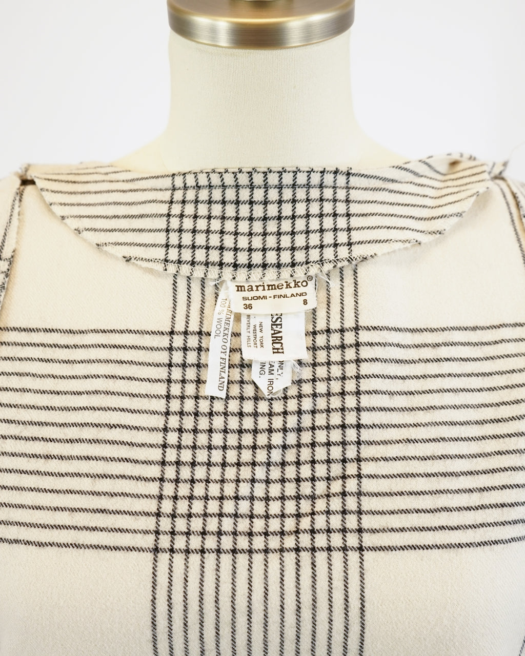 1970s Marimekko Wool Glen Check Plaid Dress & Belt