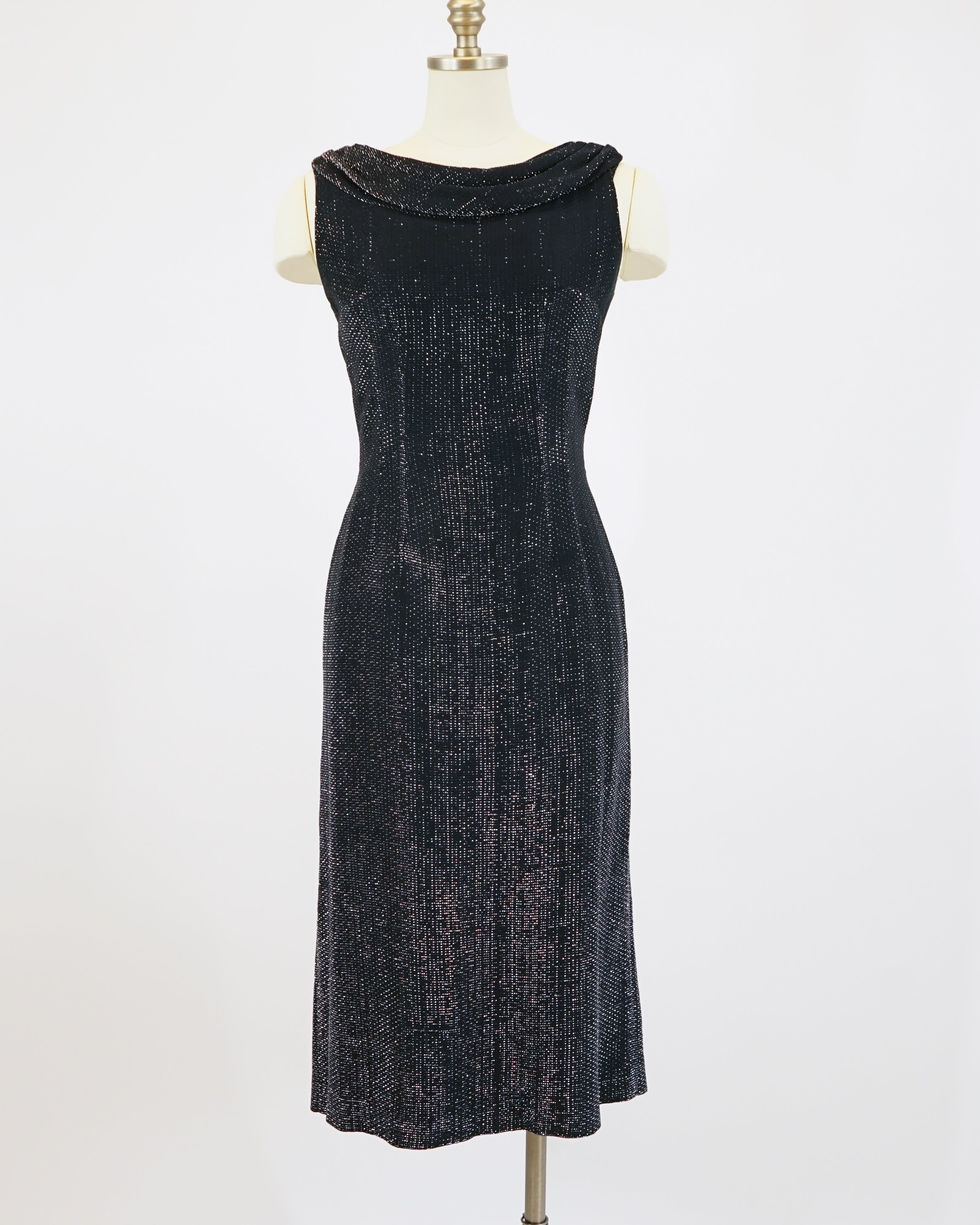 1950s Black & Silver Lamé Cocktail Dress