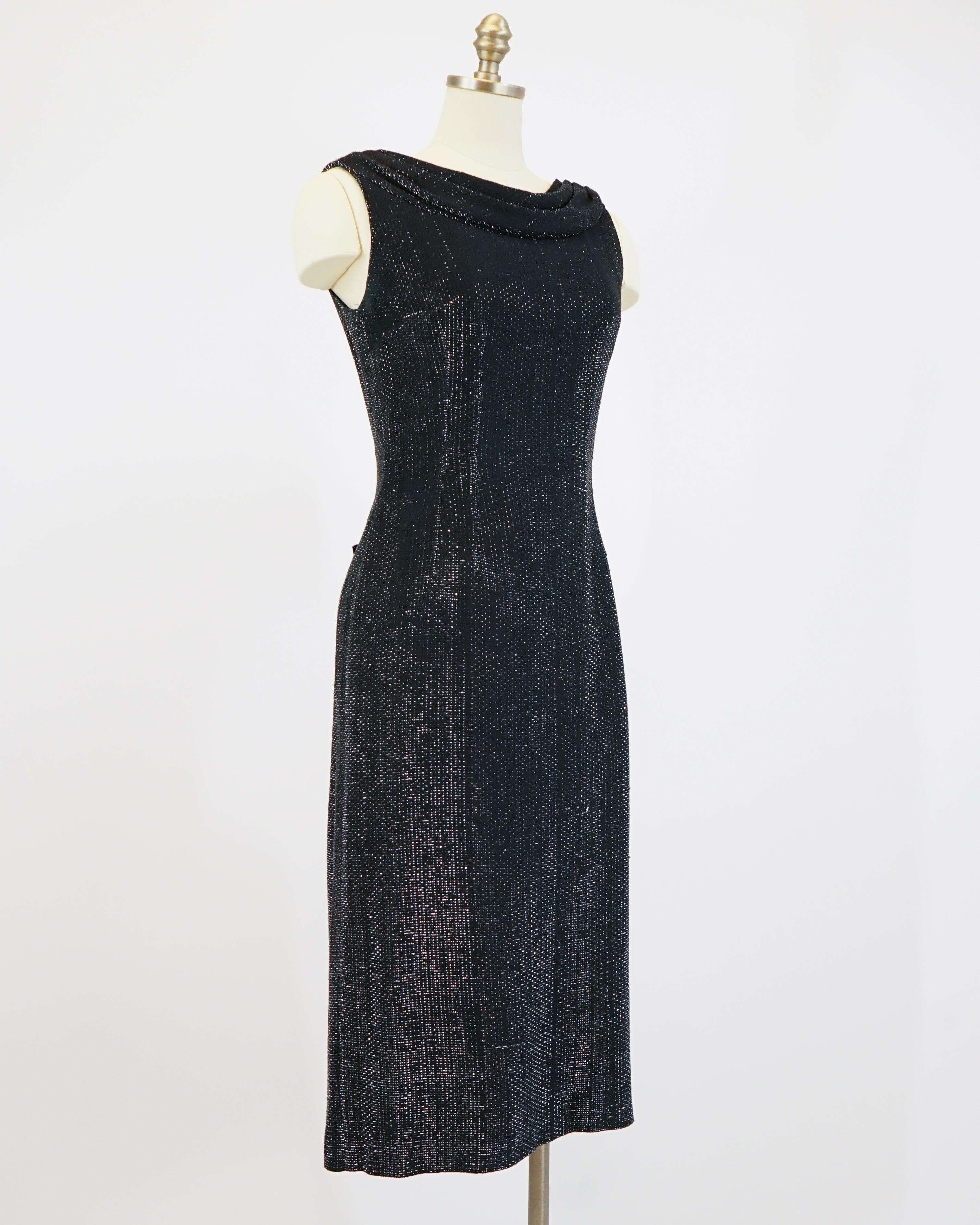 1950s Black & Silver Lamé Cocktail Dress