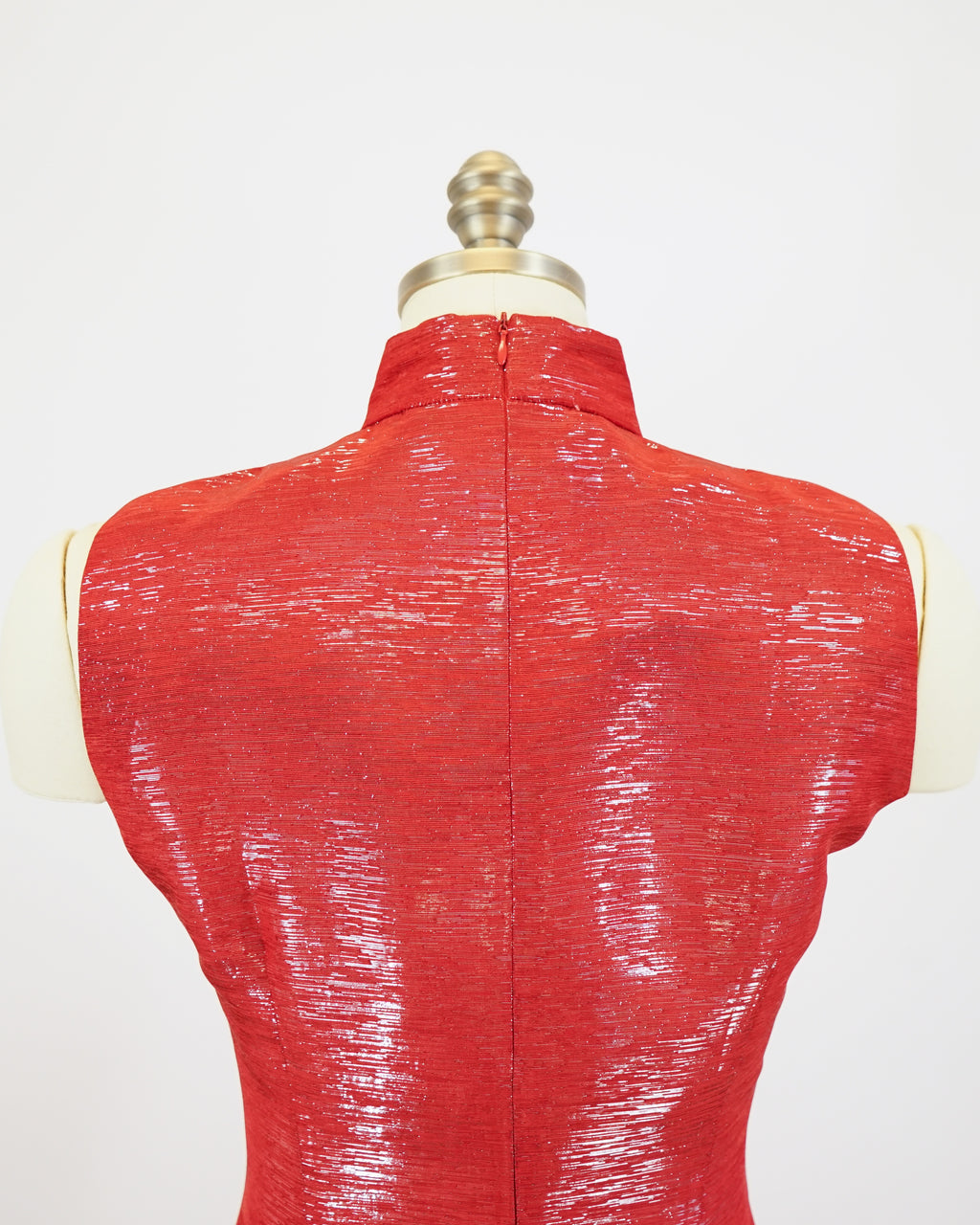 70s Red Lamé Embroidered Butterfly Cheongsam