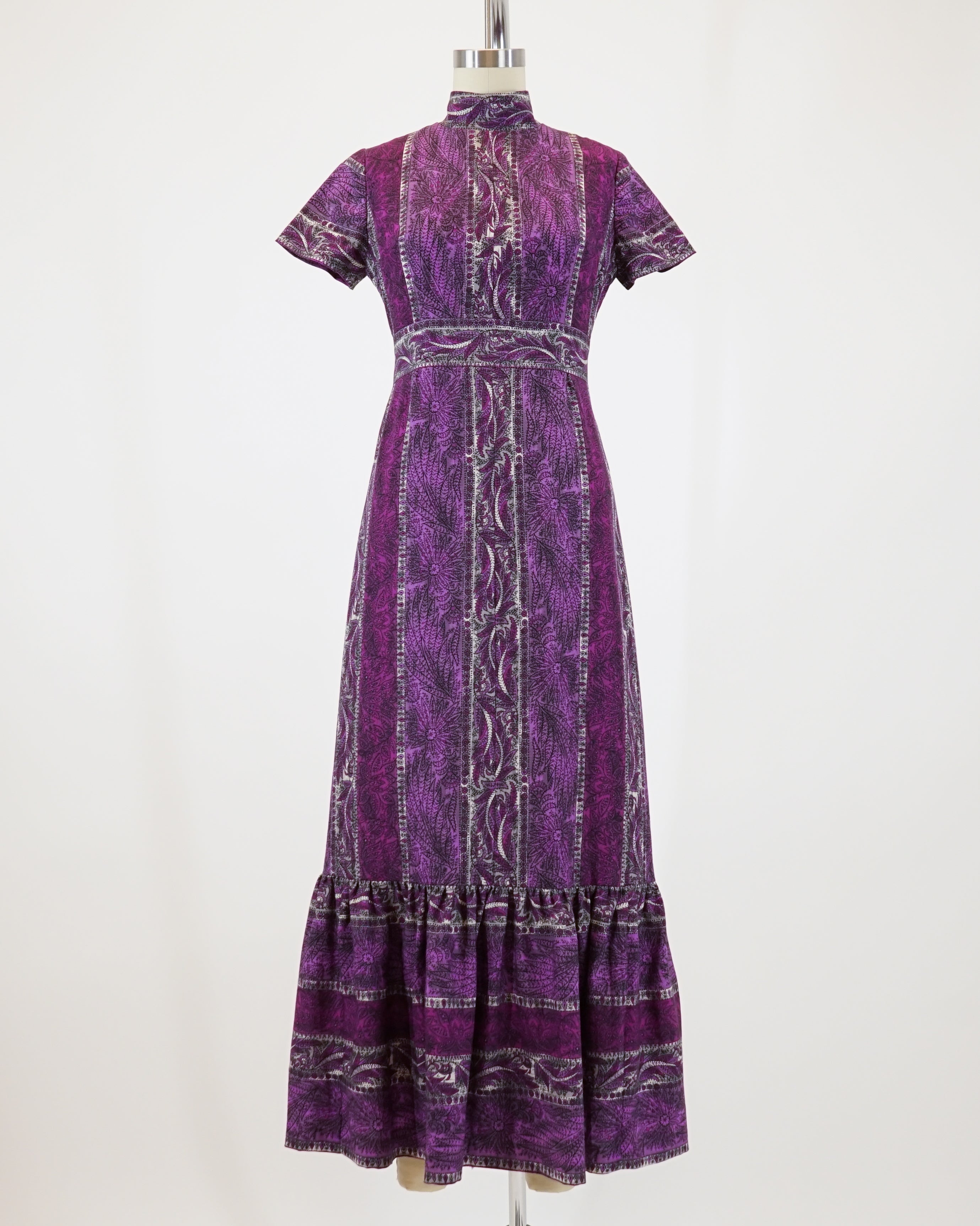 purple 70s dress Vintage 70s Purple Maxi Shift Dress Long Belted Accordion Pleated Sleeves
