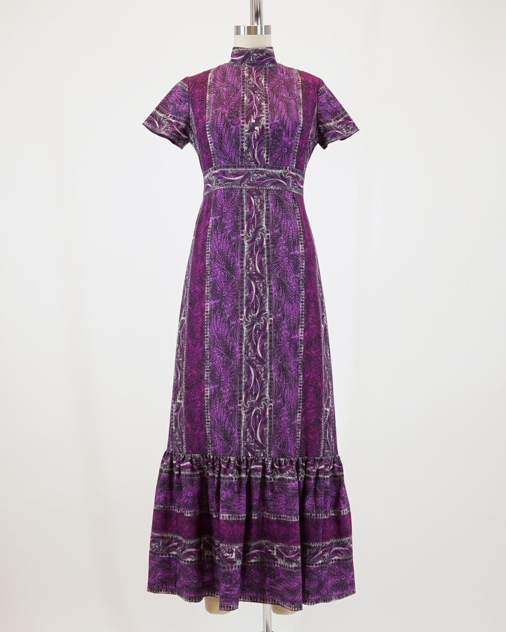 70s Violet Floral Paisley Maxi Dress