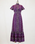 70s Violet Floral Paisley Maxi Dress