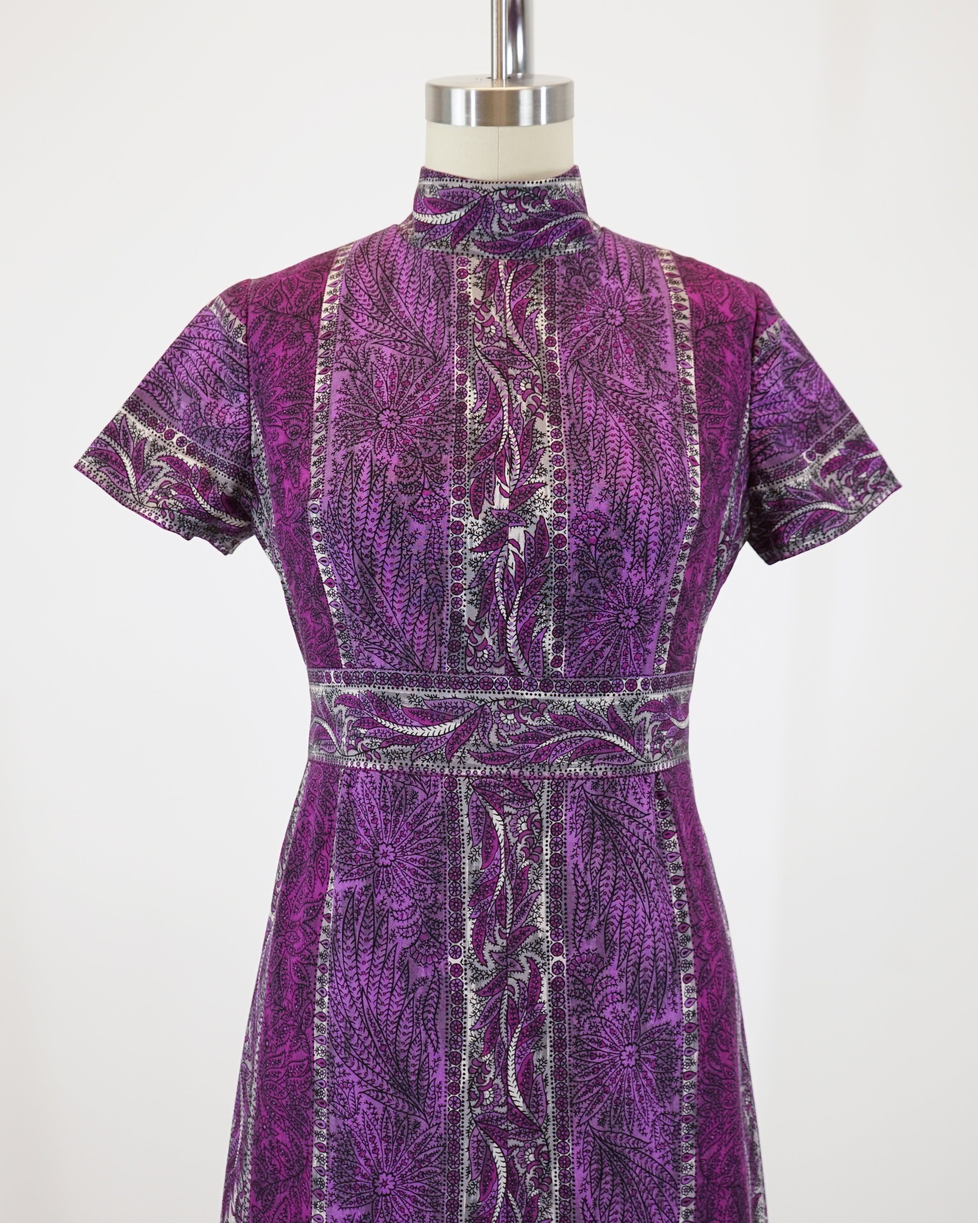 70s Violet Floral Paisley Maxi Dress