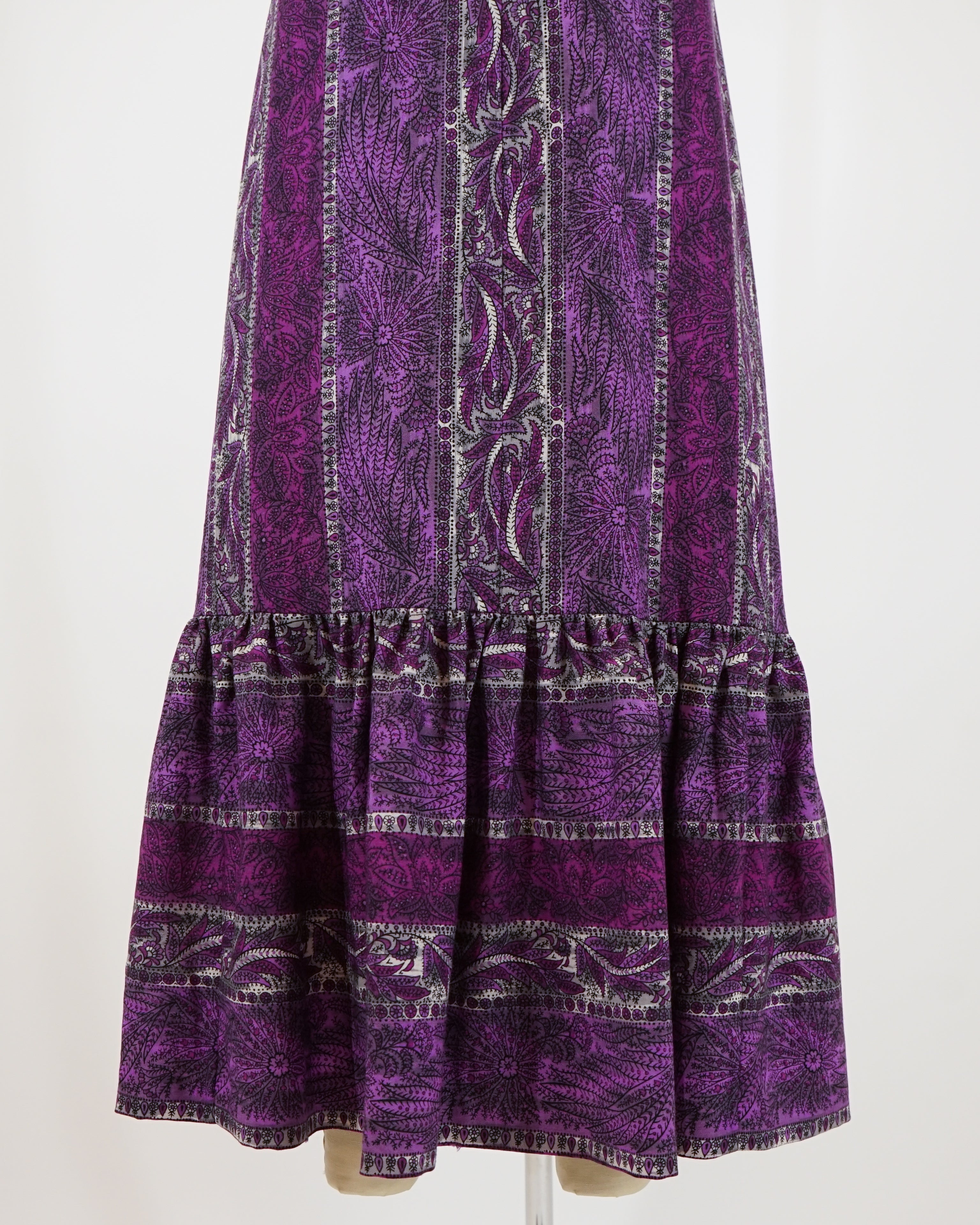 70s Violet Floral Paisley Maxi Dress