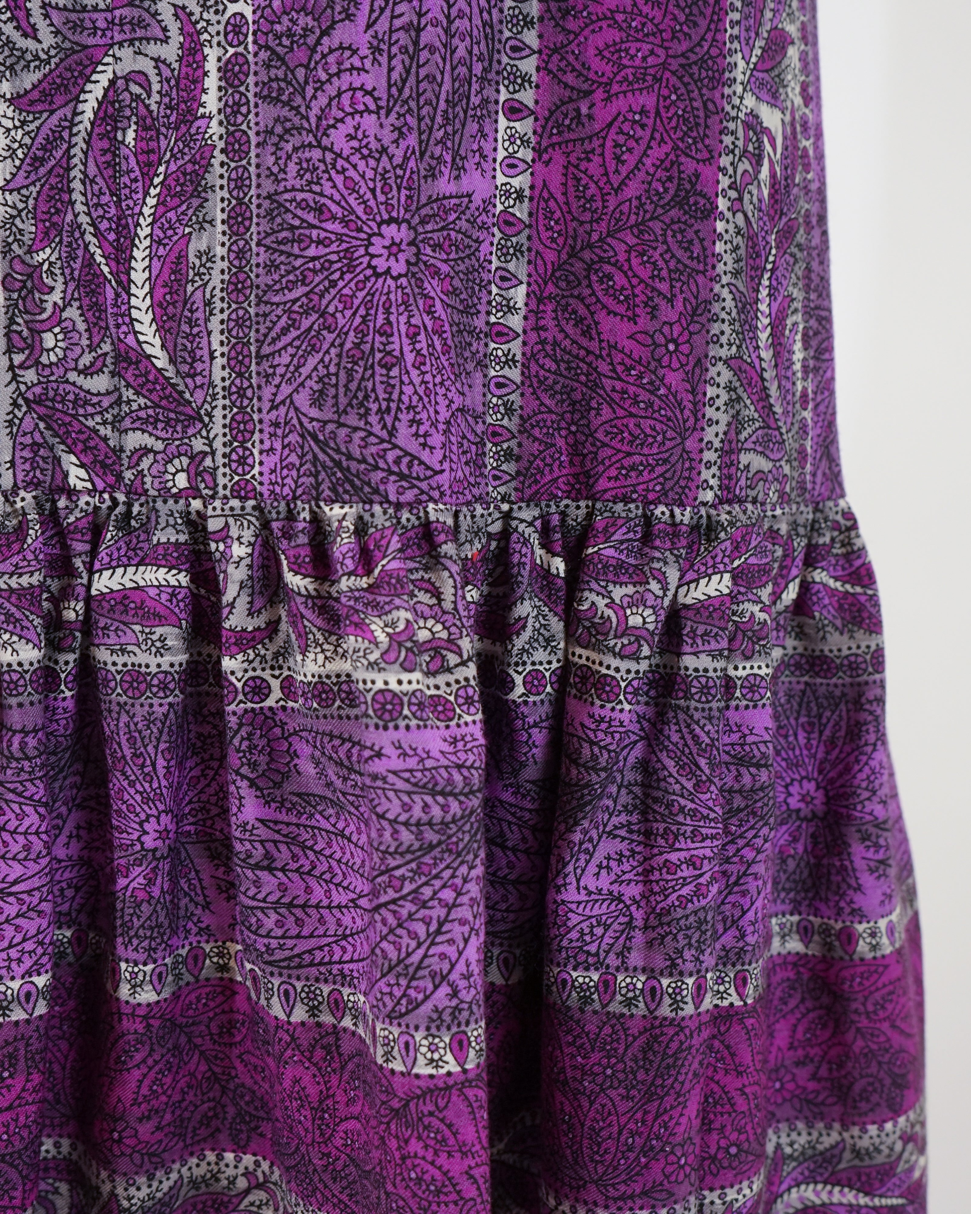 70s Violet Floral Paisley Maxi Dress