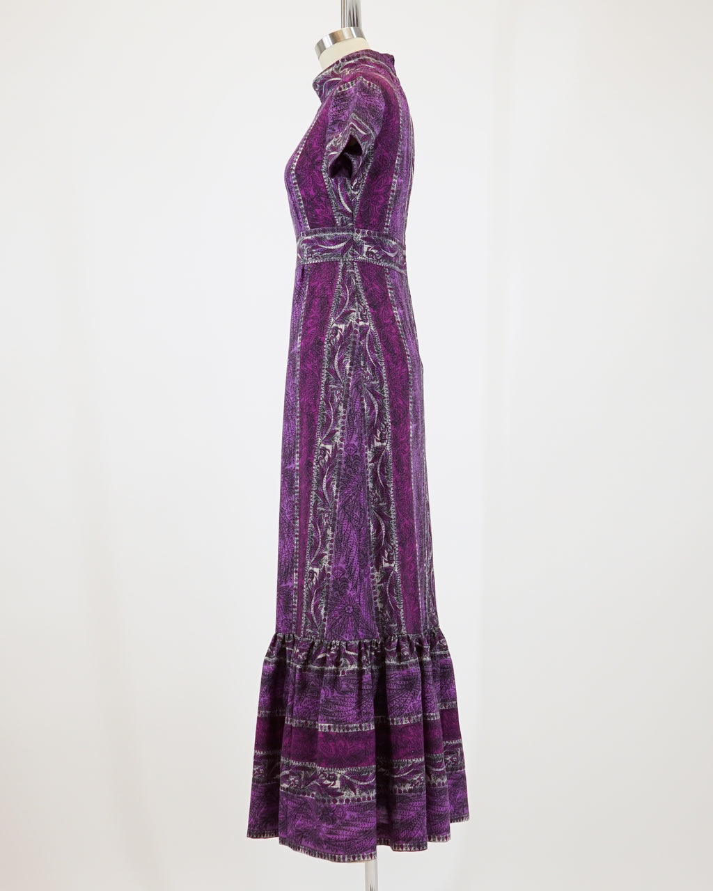 70s Violet Floral Paisley Maxi Dress