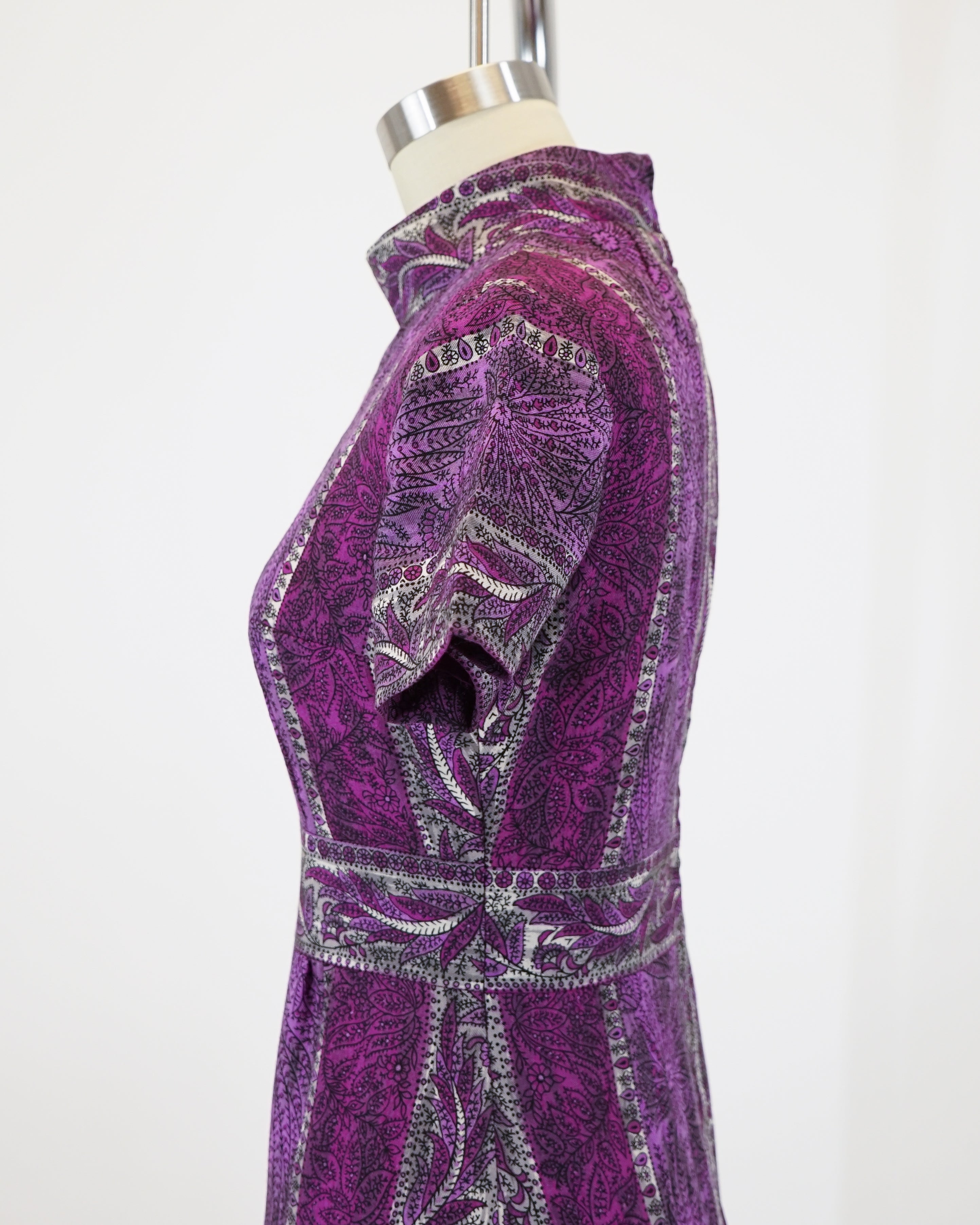 70s Violet Floral Paisley Maxi Dress