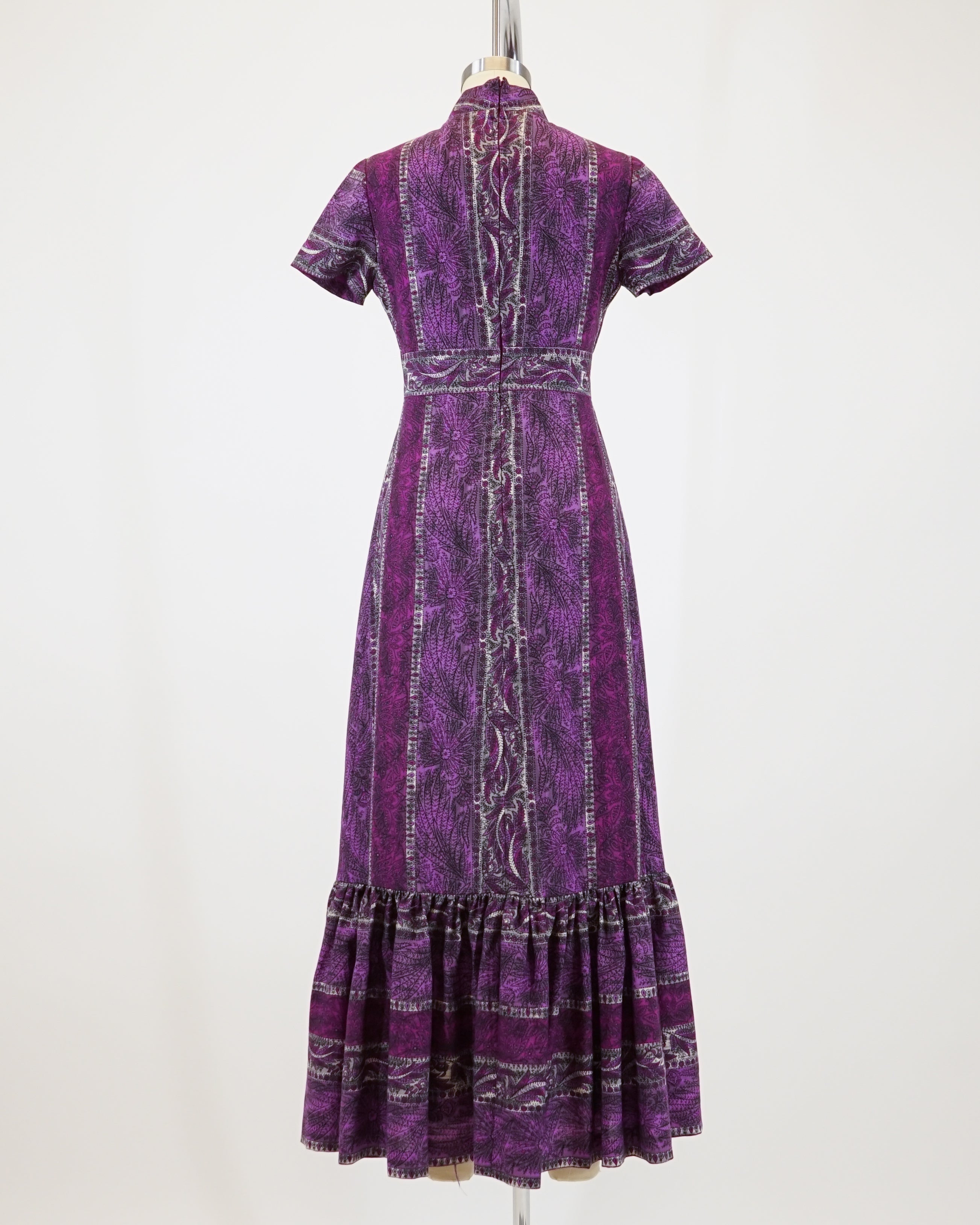 70s Violet Floral Paisley Maxi Dress