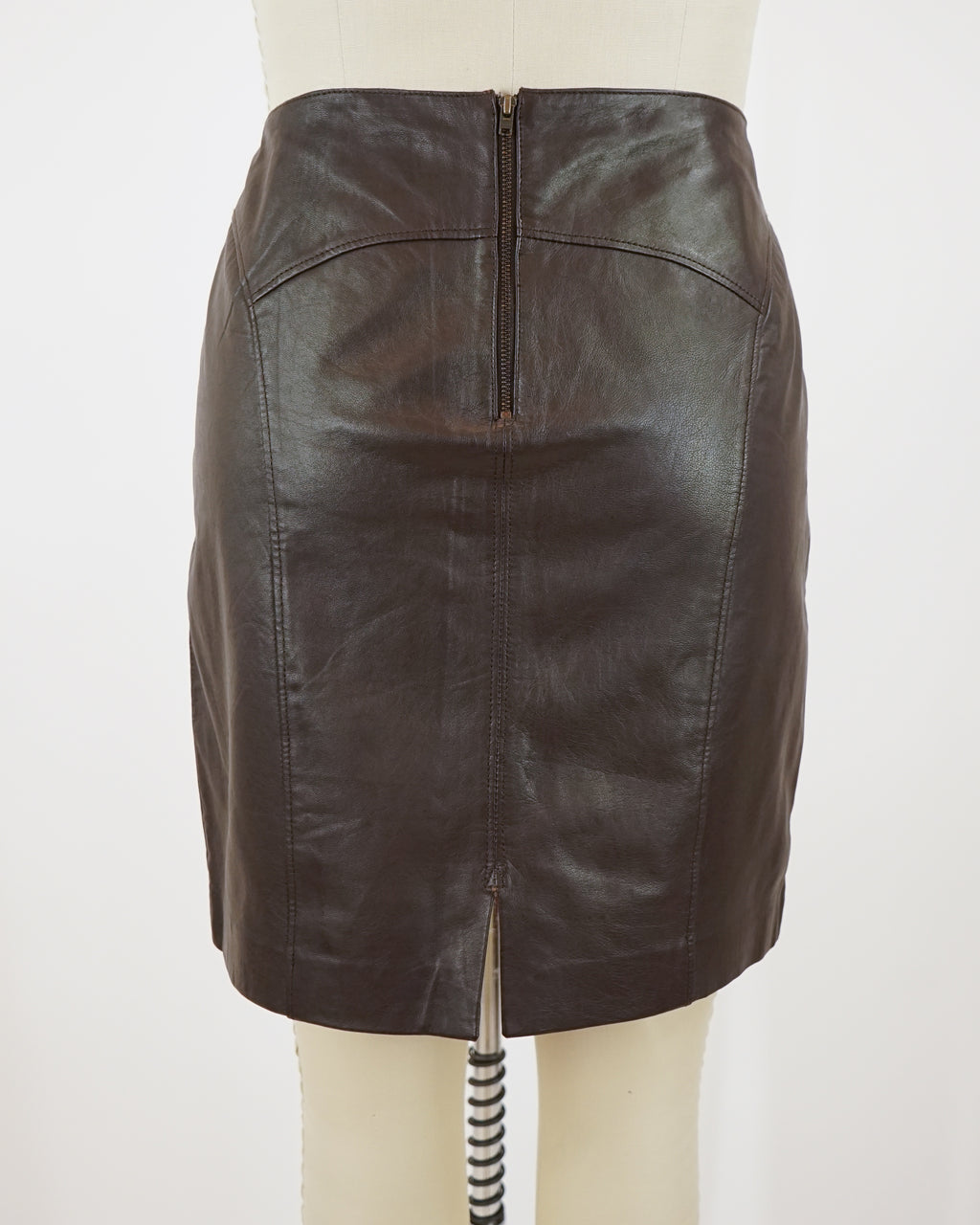 2000s Leather Chocolate Brown Mini Skirt