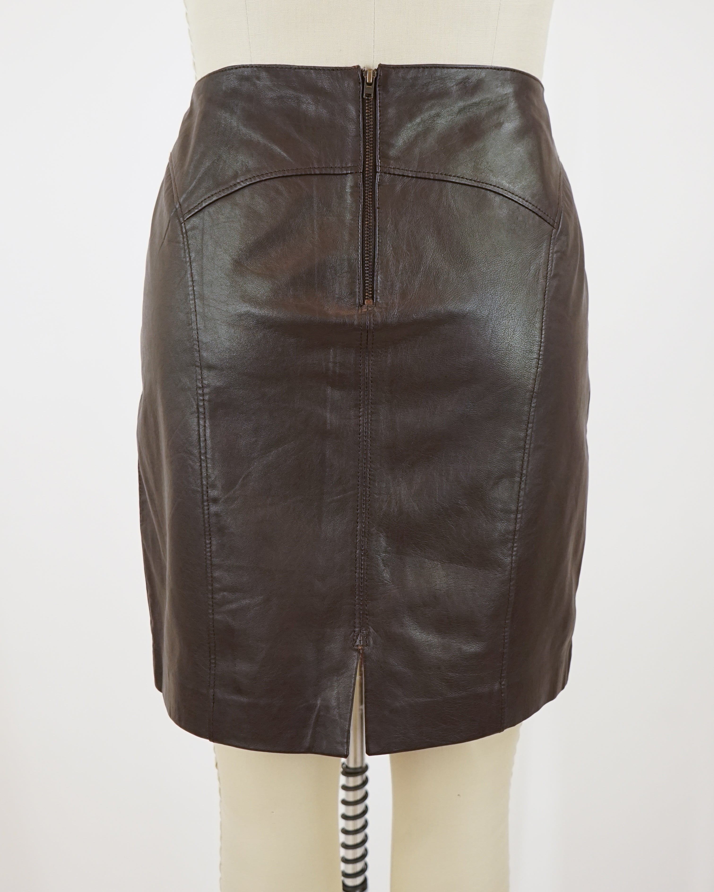2000s Leather Chocolate Brown Mini Skirt