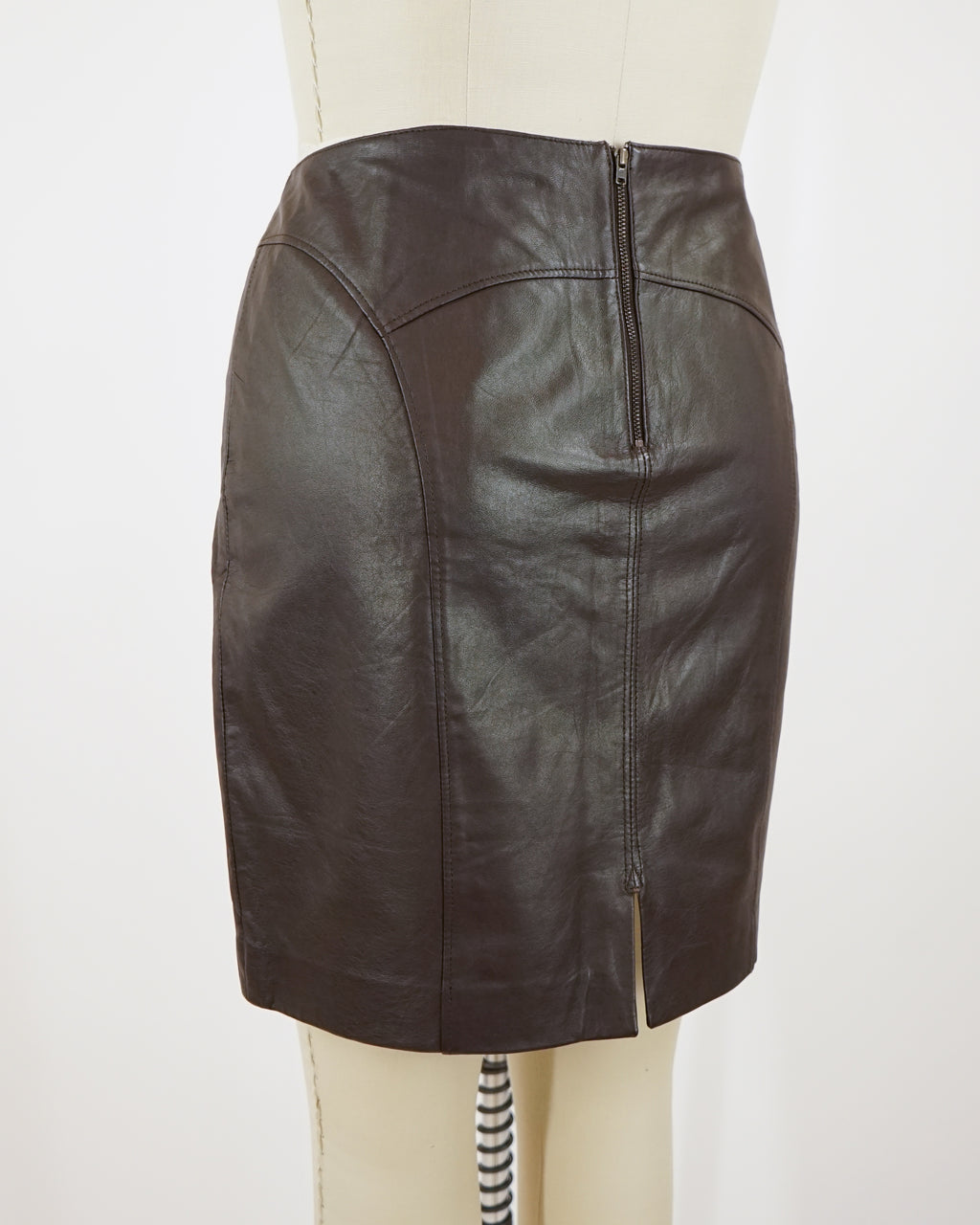 2000s Leather Chocolate Brown Mini Skirt