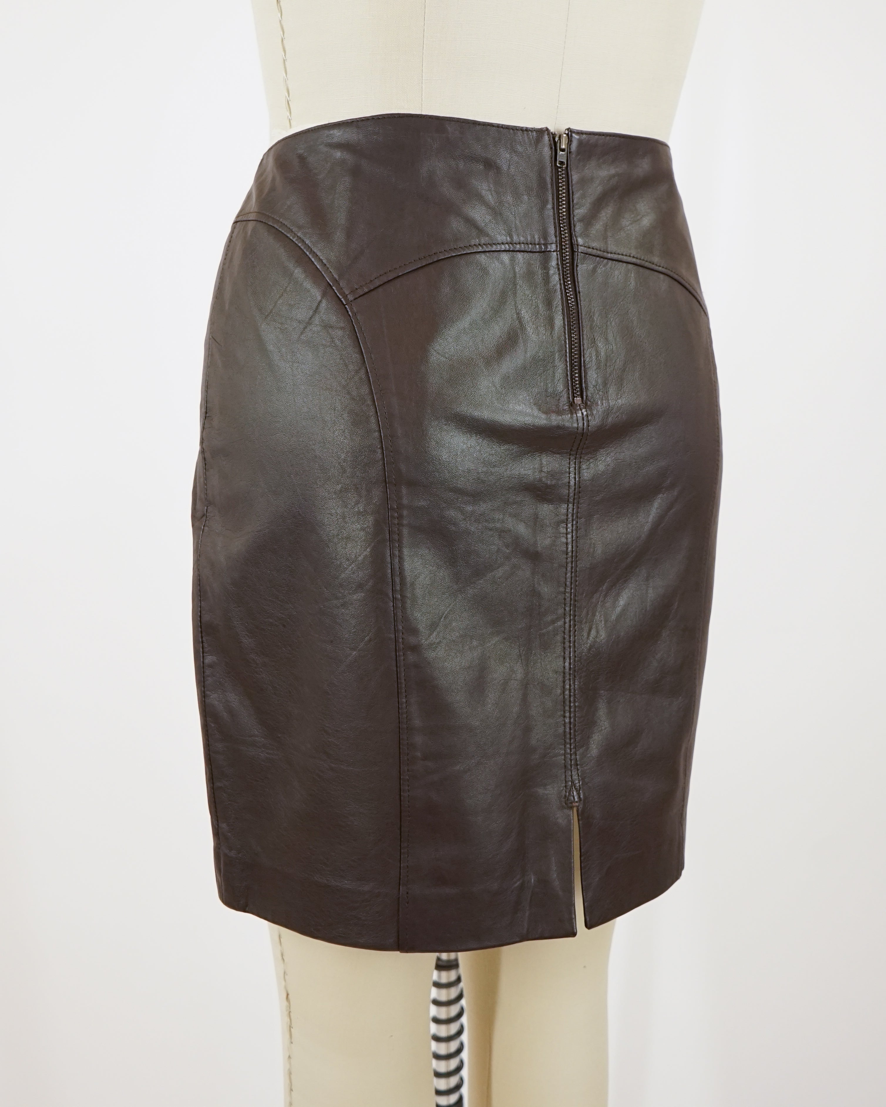 2000s Leather Chocolate Brown Mini Skirt