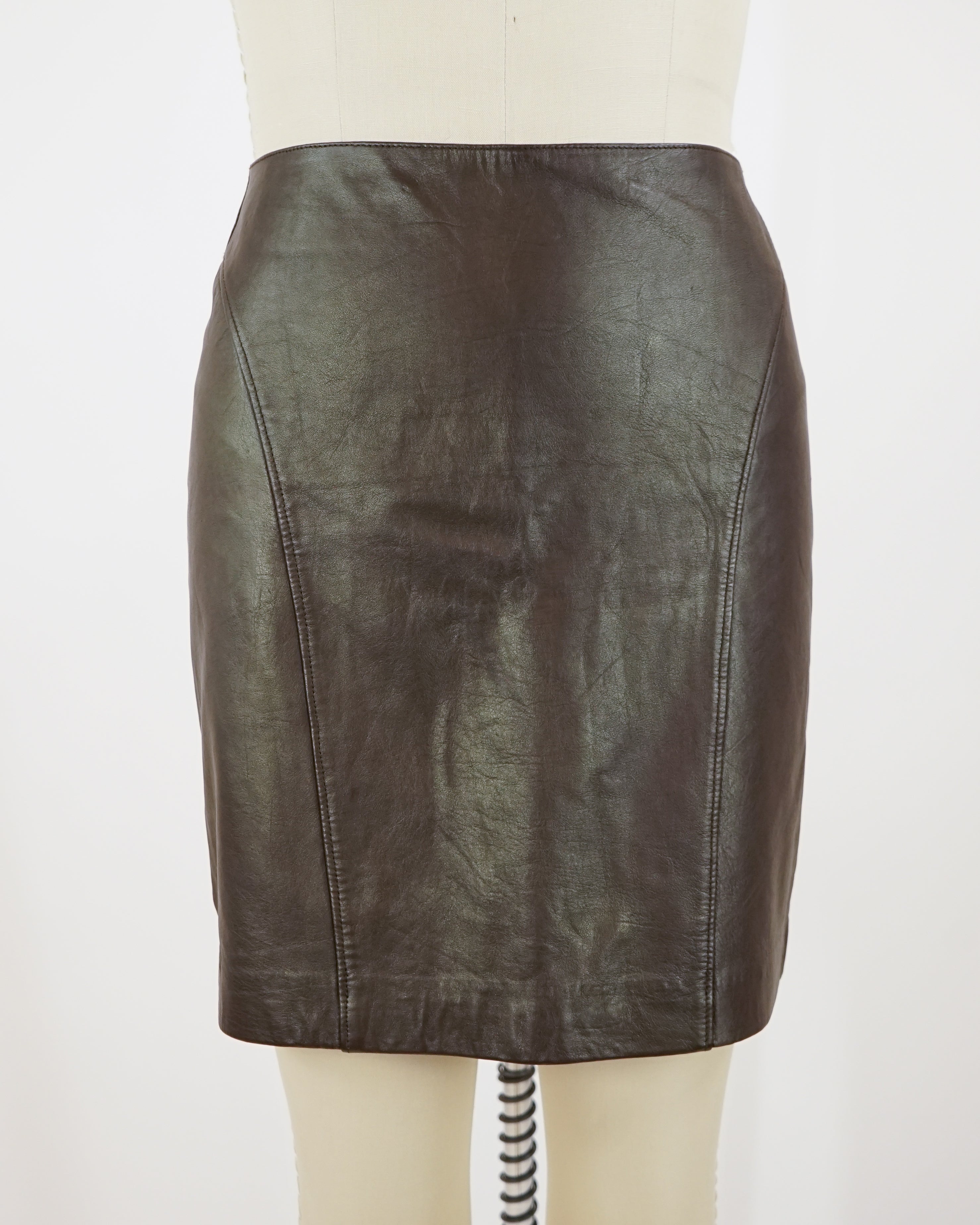 2000s Leather Chocolate Brown Mini Skirt