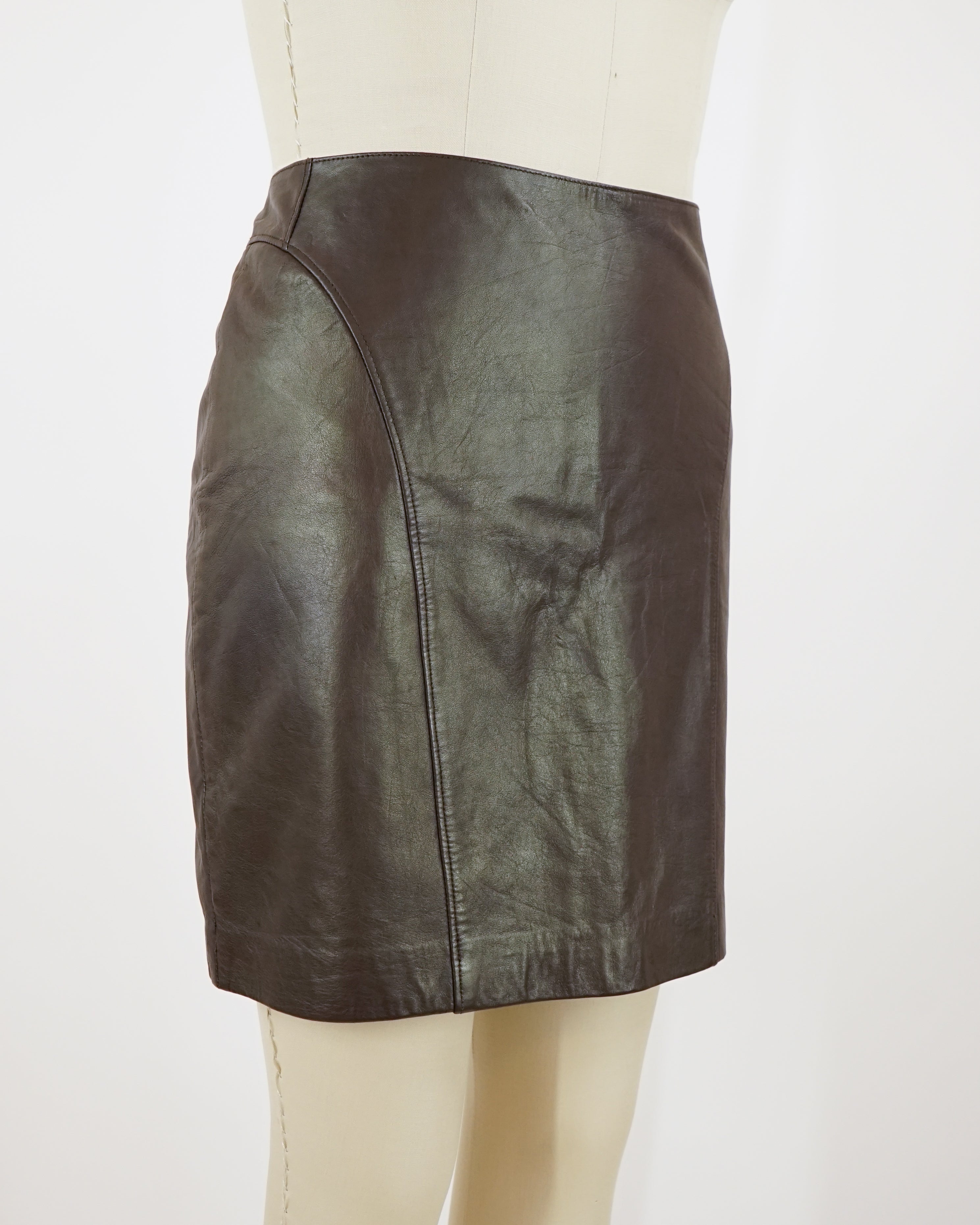 2000s Leather Chocolate Brown Mini Skirt