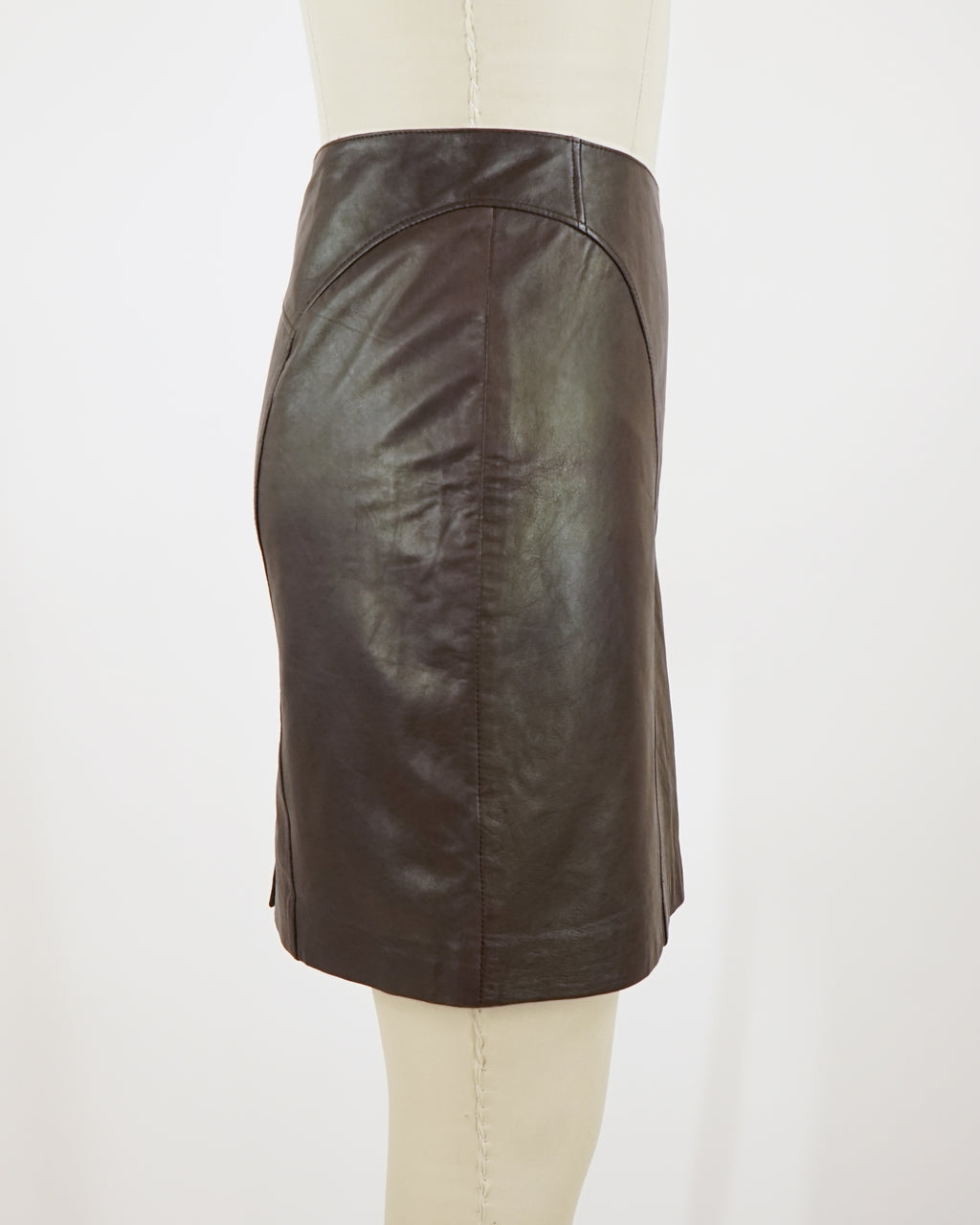 2000s Leather Chocolate Brown Mini Skirt