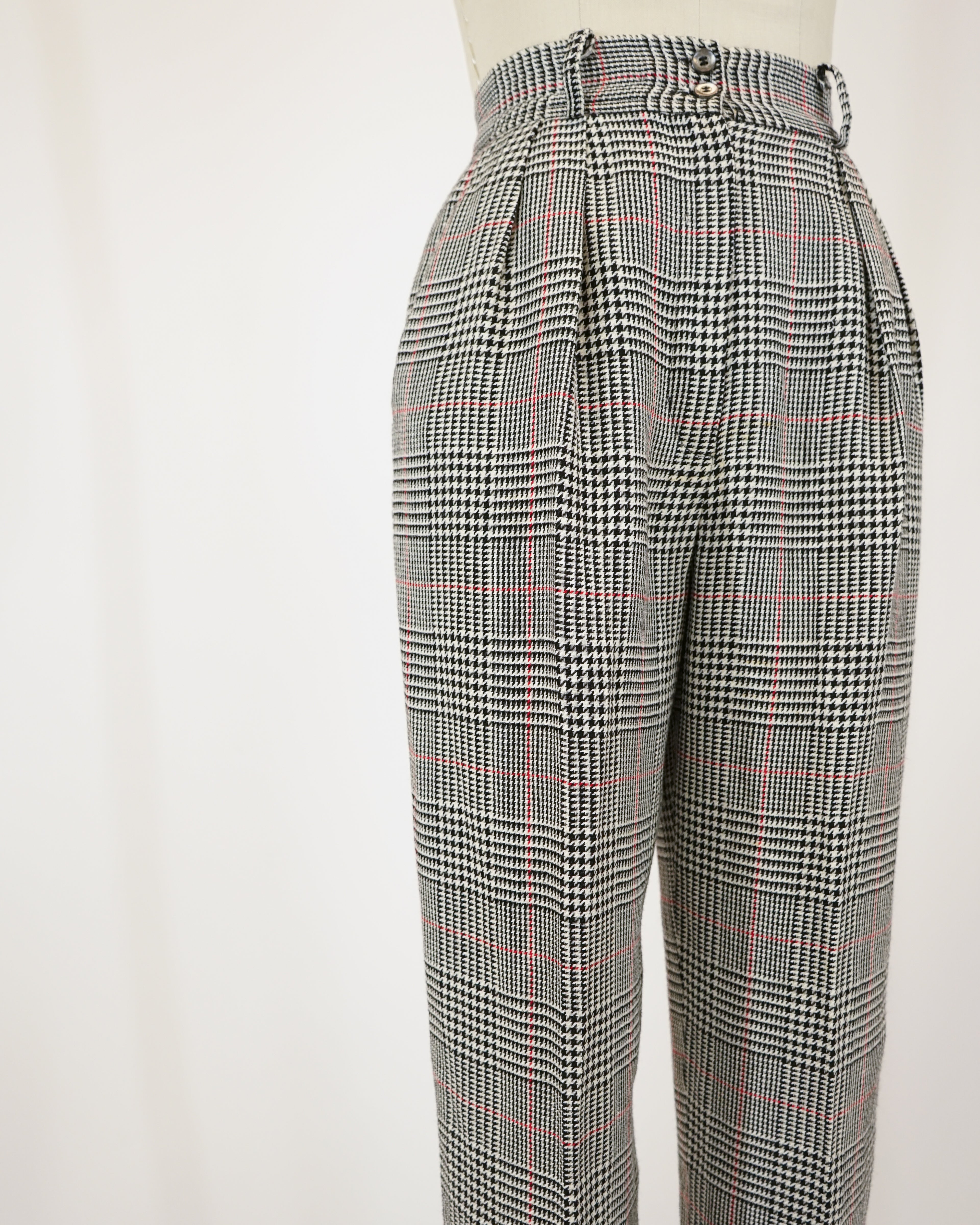 1980s Ungaro Ter Wool & Linen Blend Glen Check Pants