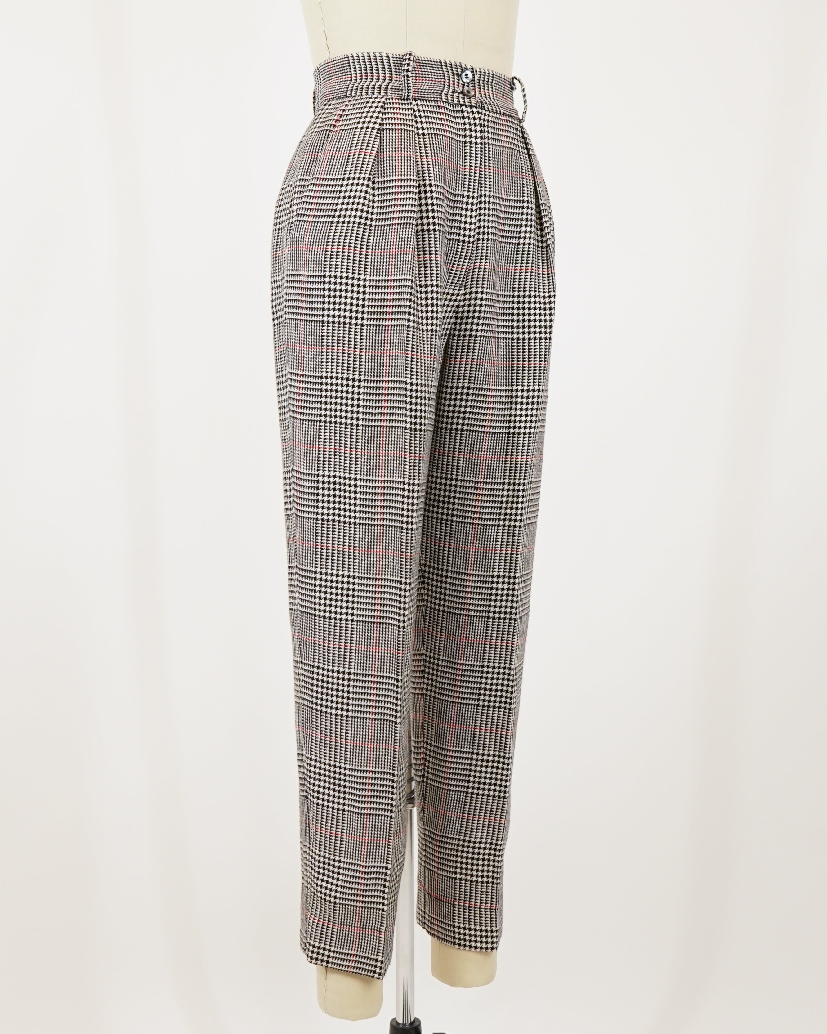 1980s Ungaro Ter Wool & Linen Blend Glen Check Pants