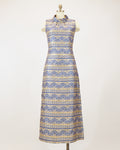 60s Cobalt & Gold Lamé Mock-neck Sleeveless Maxi Dress