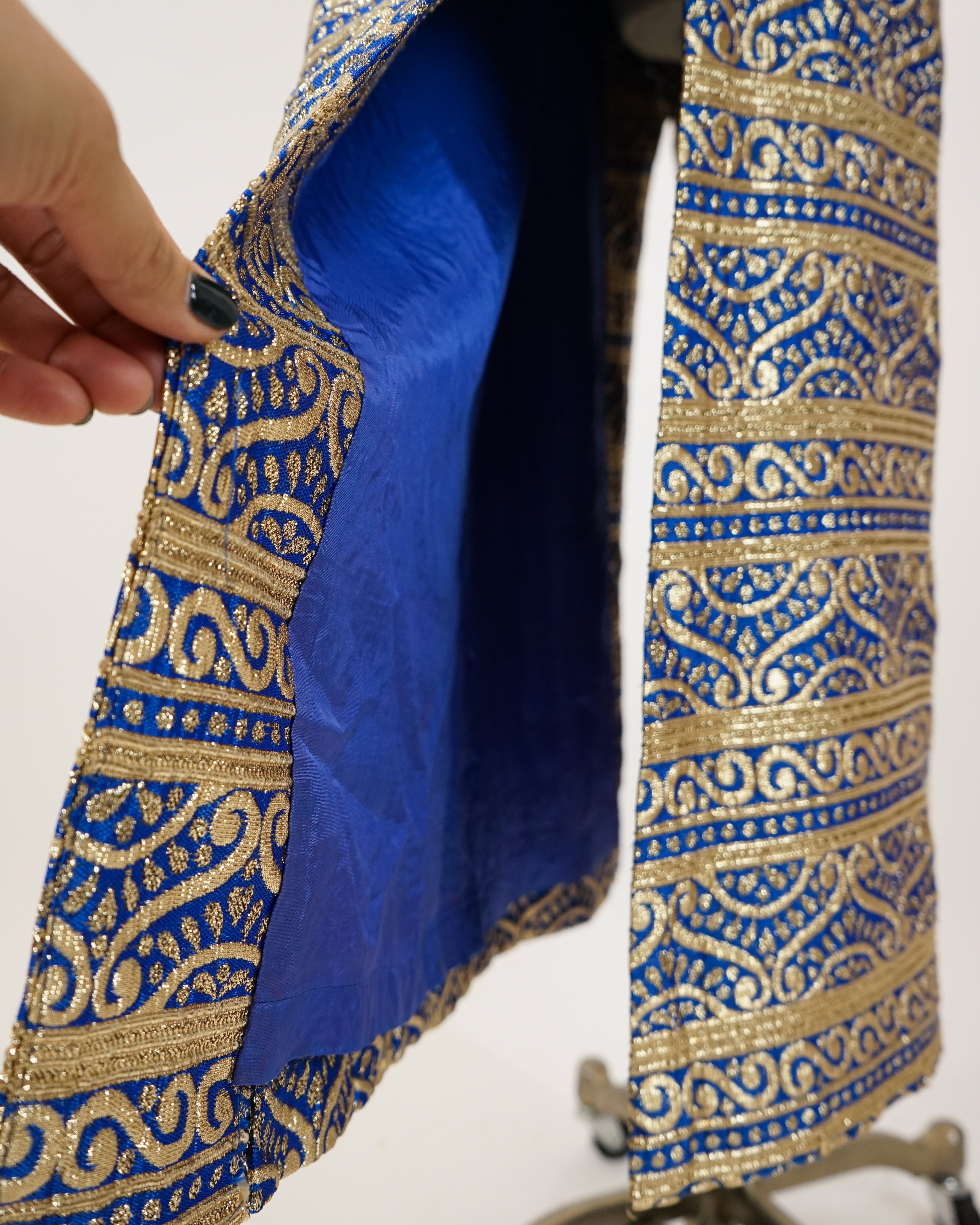 1960s Iconic Blue & Gold Faux Cheongsam Maxi
